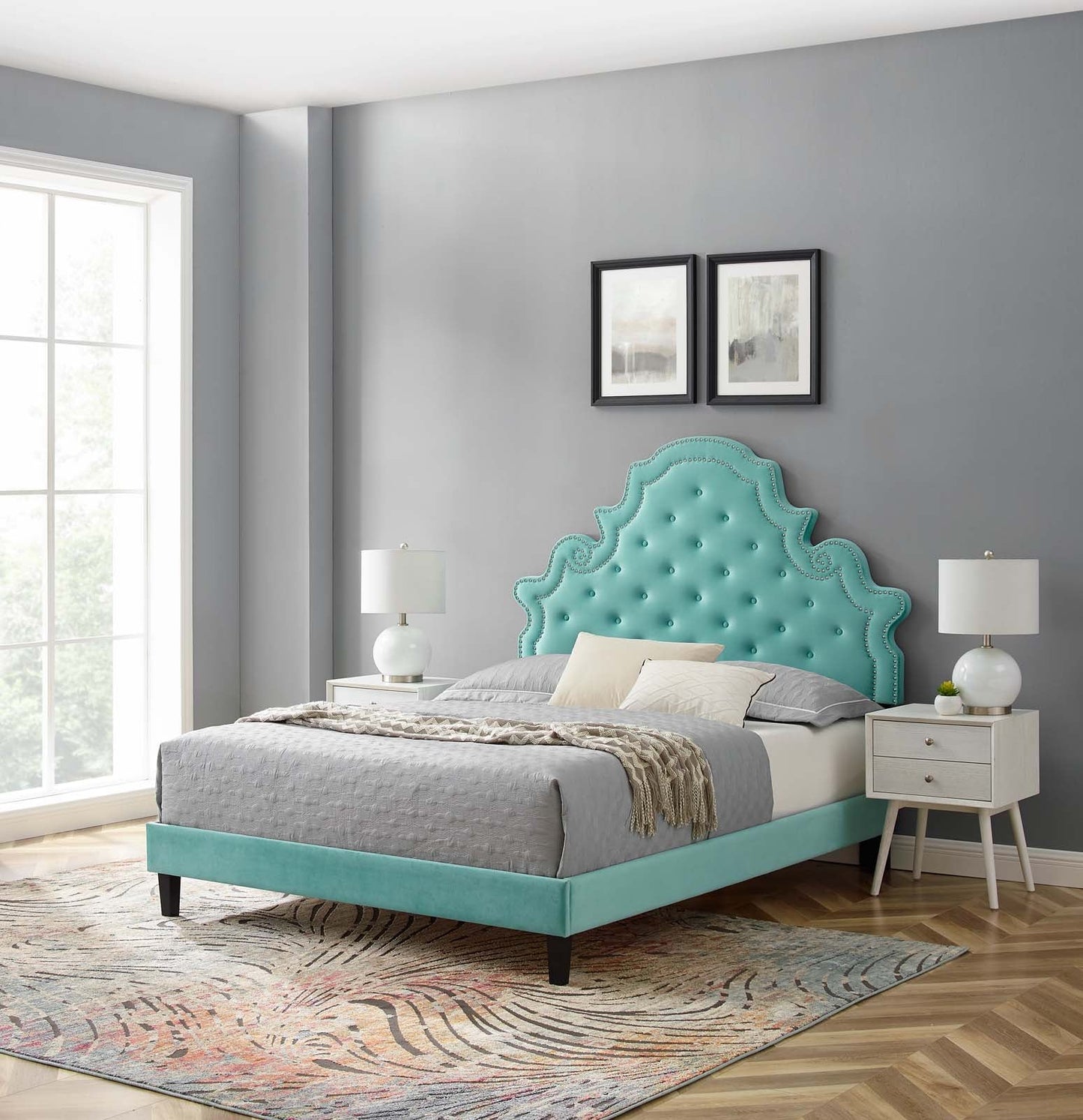 Modway Gwyneth Tufted Performance Velvet King Platform Bed | Beds | Modishstore-24