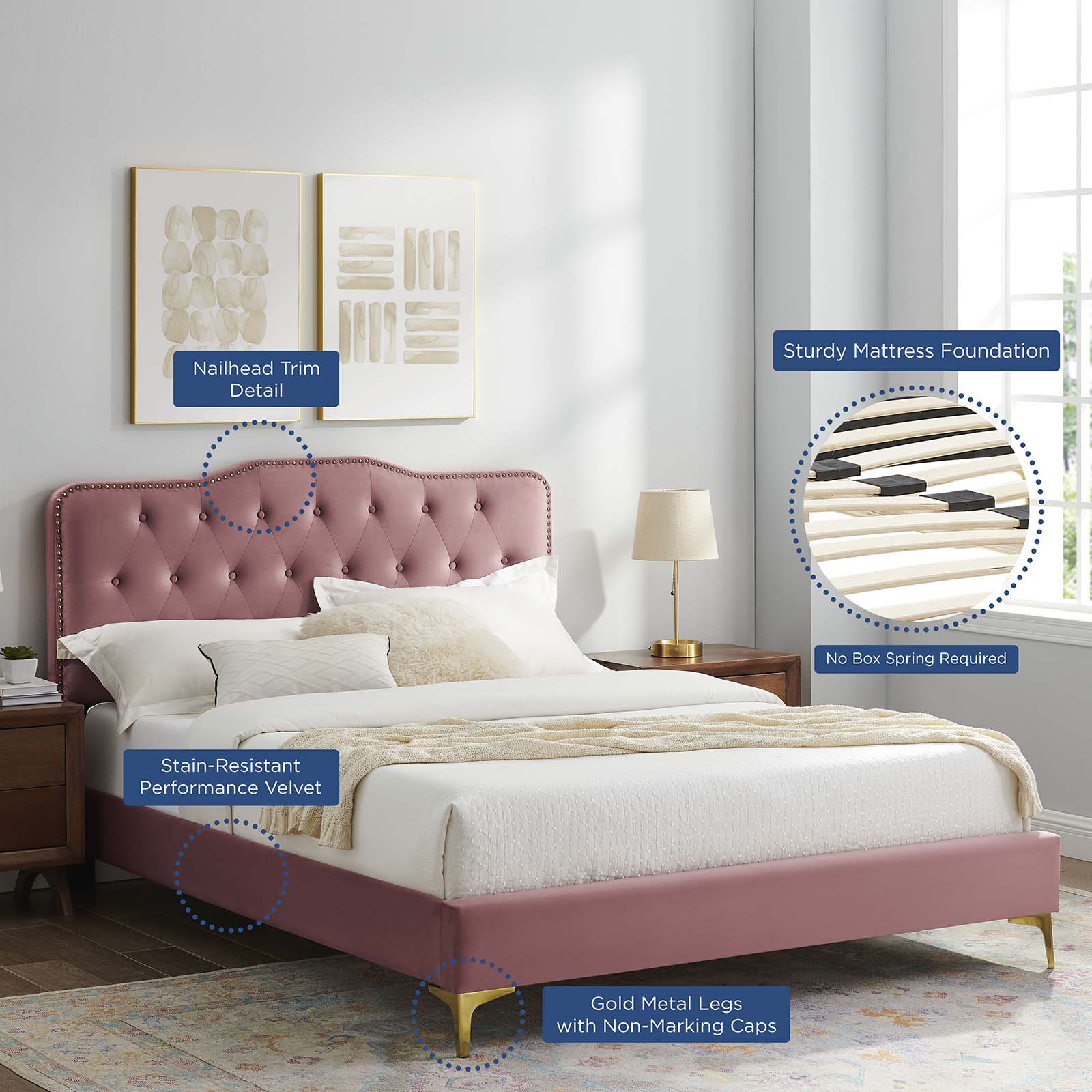 Amber Performance Velvet Queen Platform Bed By Modway - MOD-6775 | Beds - 22