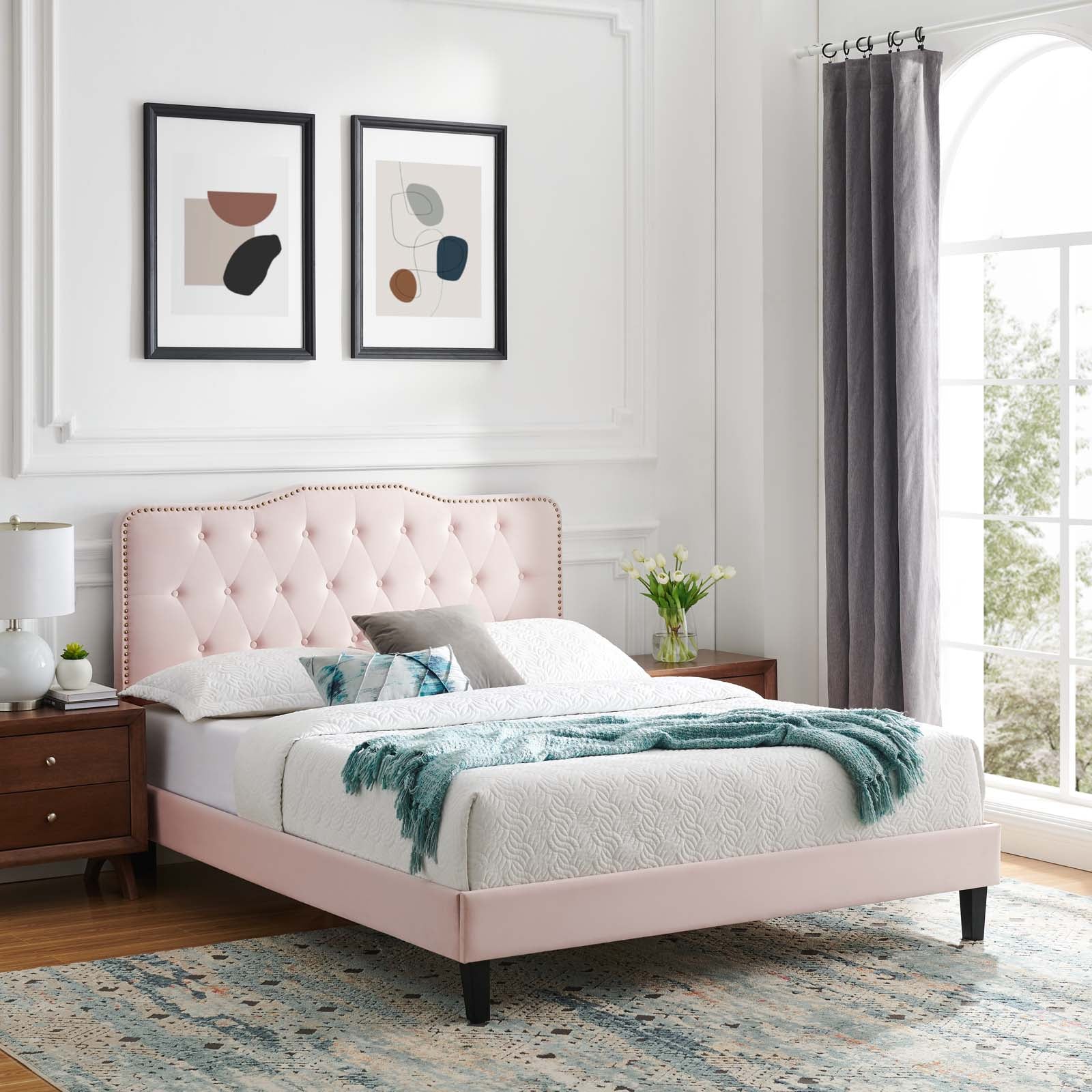 Amber Performance Velvet Queen Platform Bed By Modway - MOD-6777 | Beds - 76