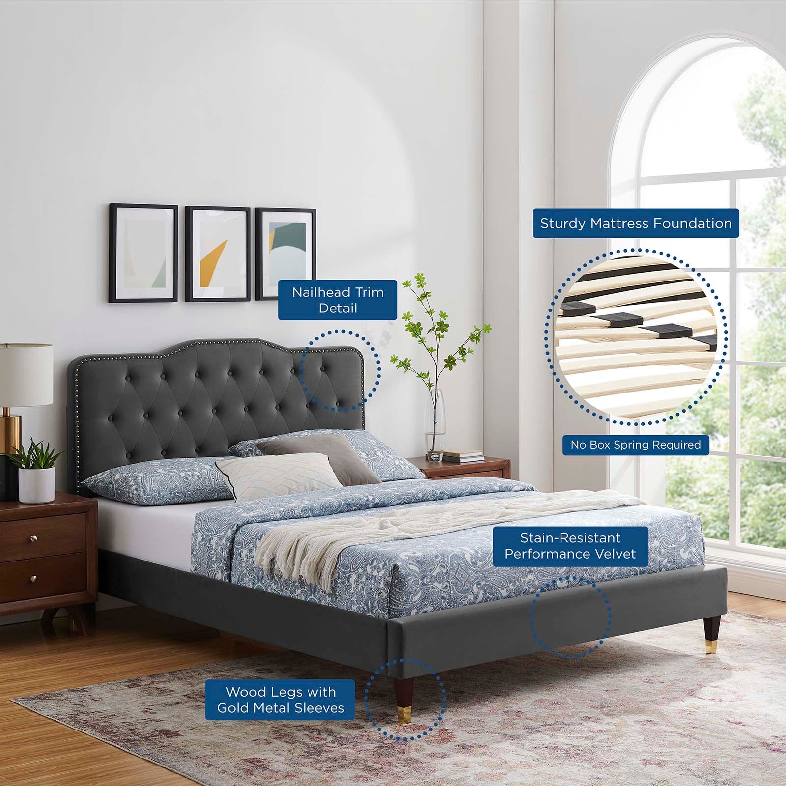 Amber Performance Velvet Twin Platform Bed By Modway - MOD-6779 | Beds - 7