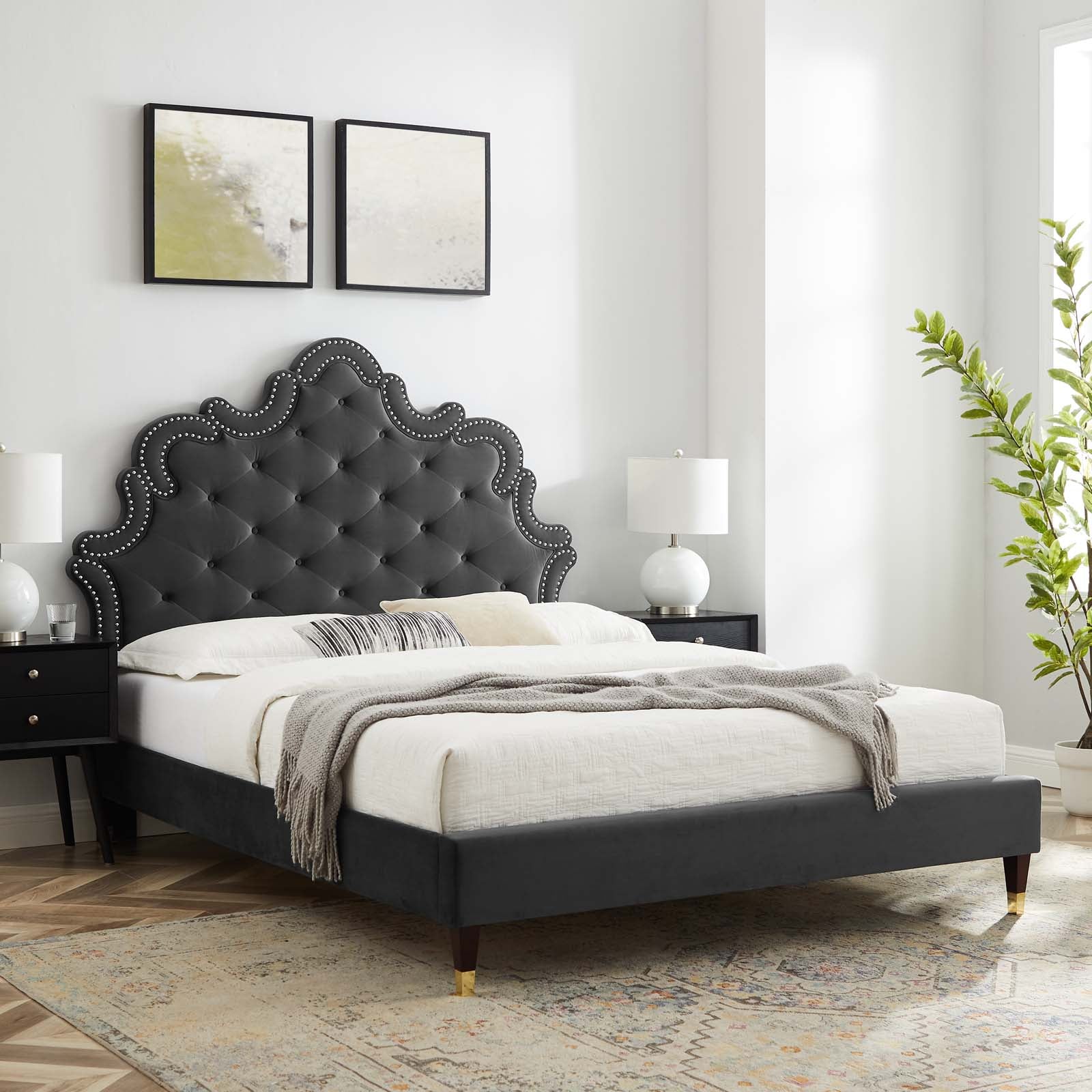 Sasha Button-Tufted Performance Velvet King Bed By Modway - MOD-6837 | Beds | Modishstore