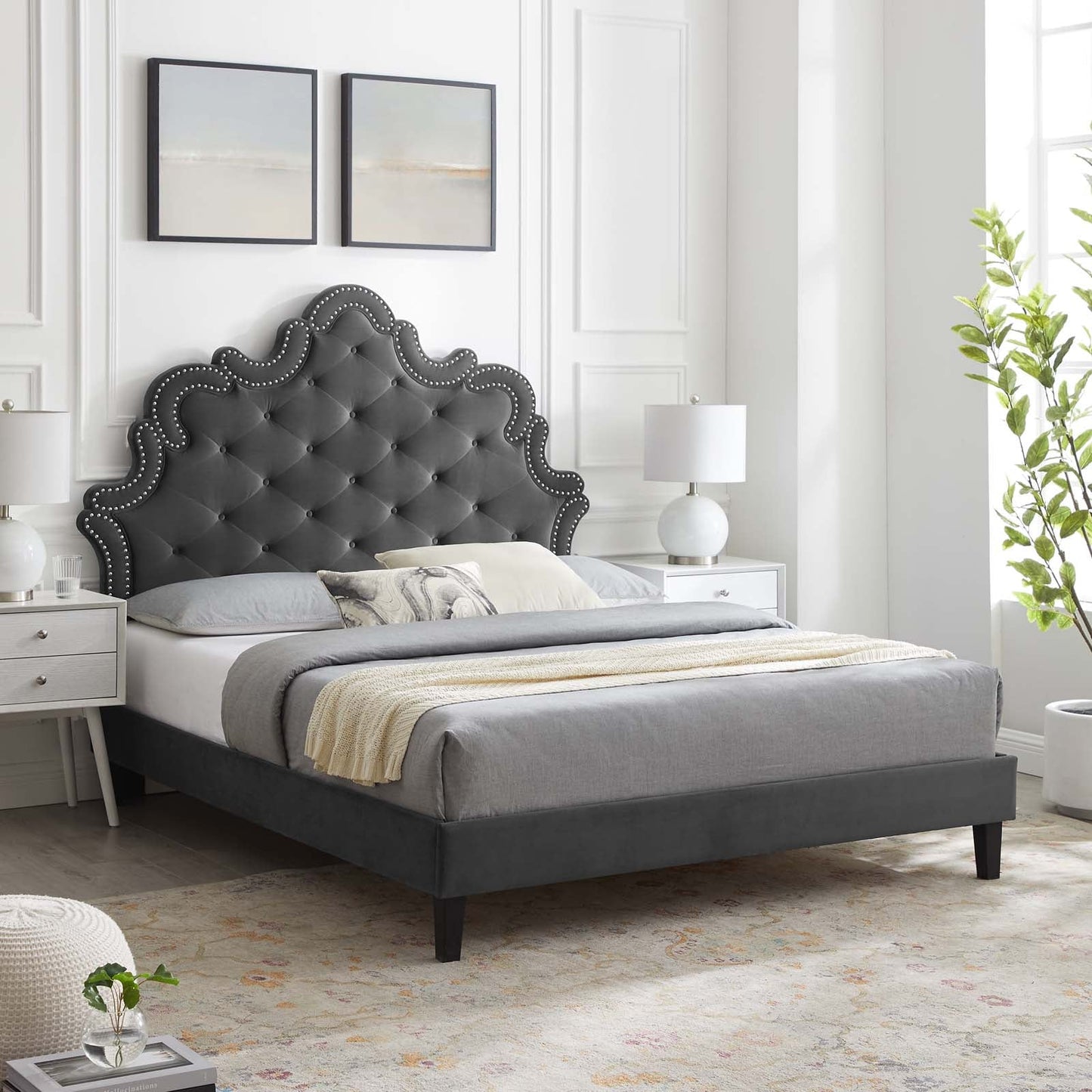 Sasha Button-Tufted Performance Velvet King Bed By Modway - MOD-6842 | Beds | Modishstore