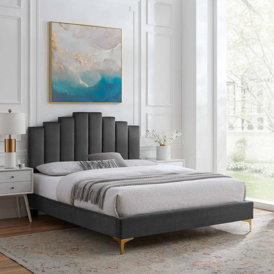 Modway Elise King Performance Velvet Platform Bed | Beds