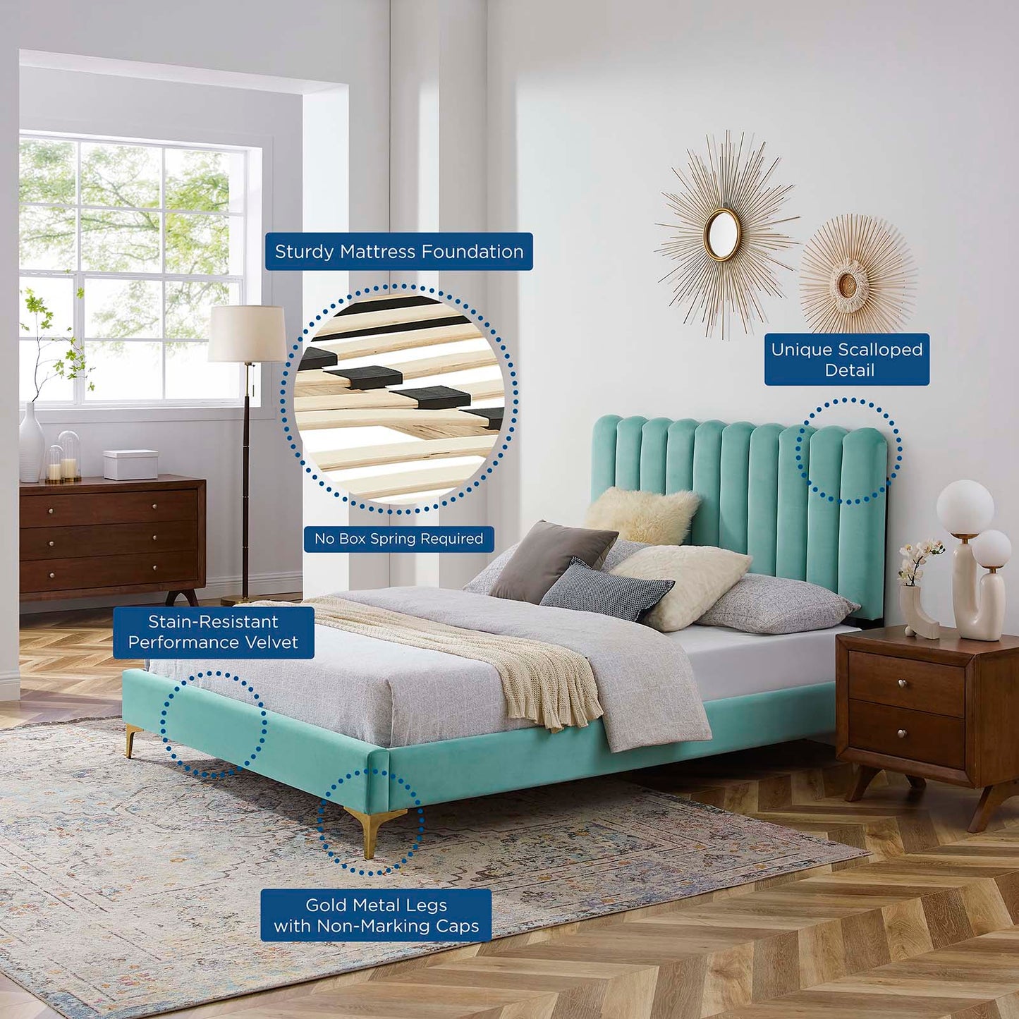 Reagan Twin Performance Velvet Platform Bed By Modway - MOD-6885 | Beds | Modishstore - 57