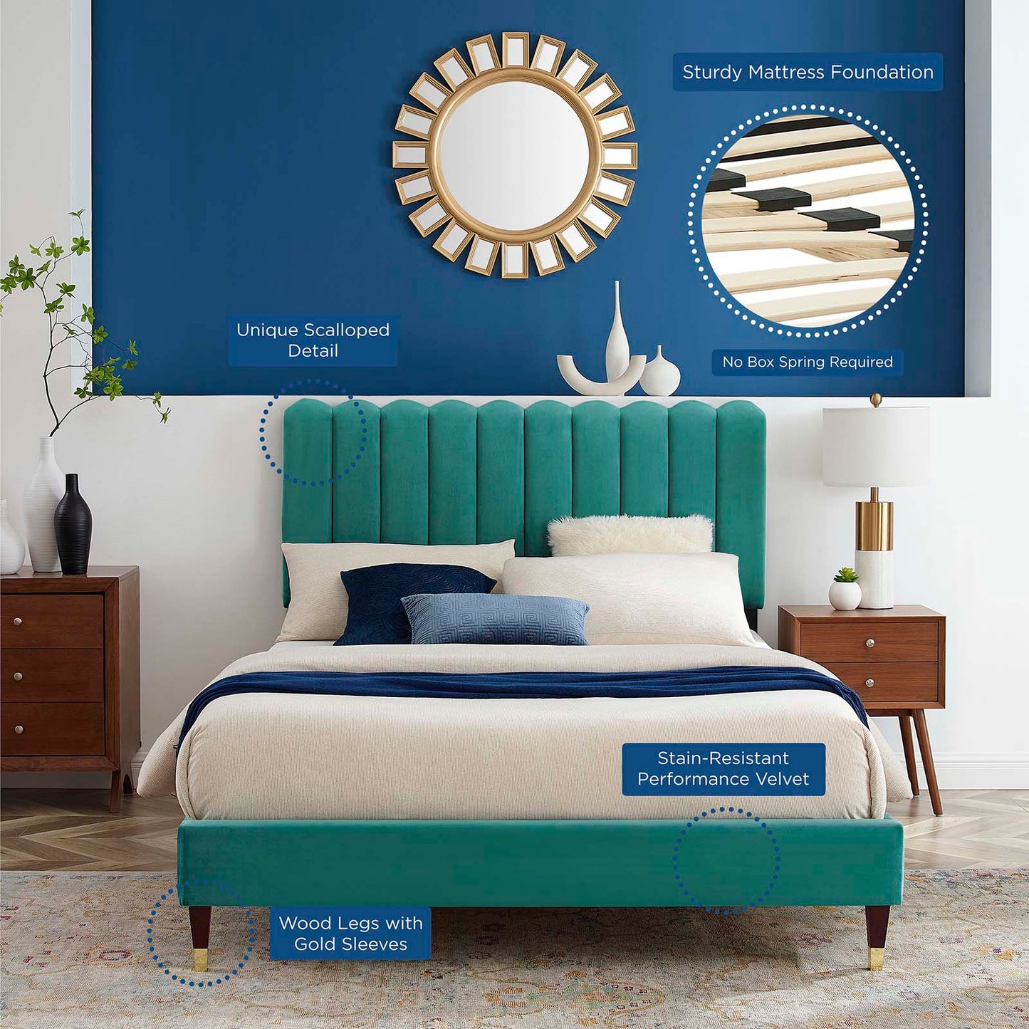 Reagan Twin Performance Velvet Platform Bed By Modway - MOD-6886 | Beds | Modishstore - 105