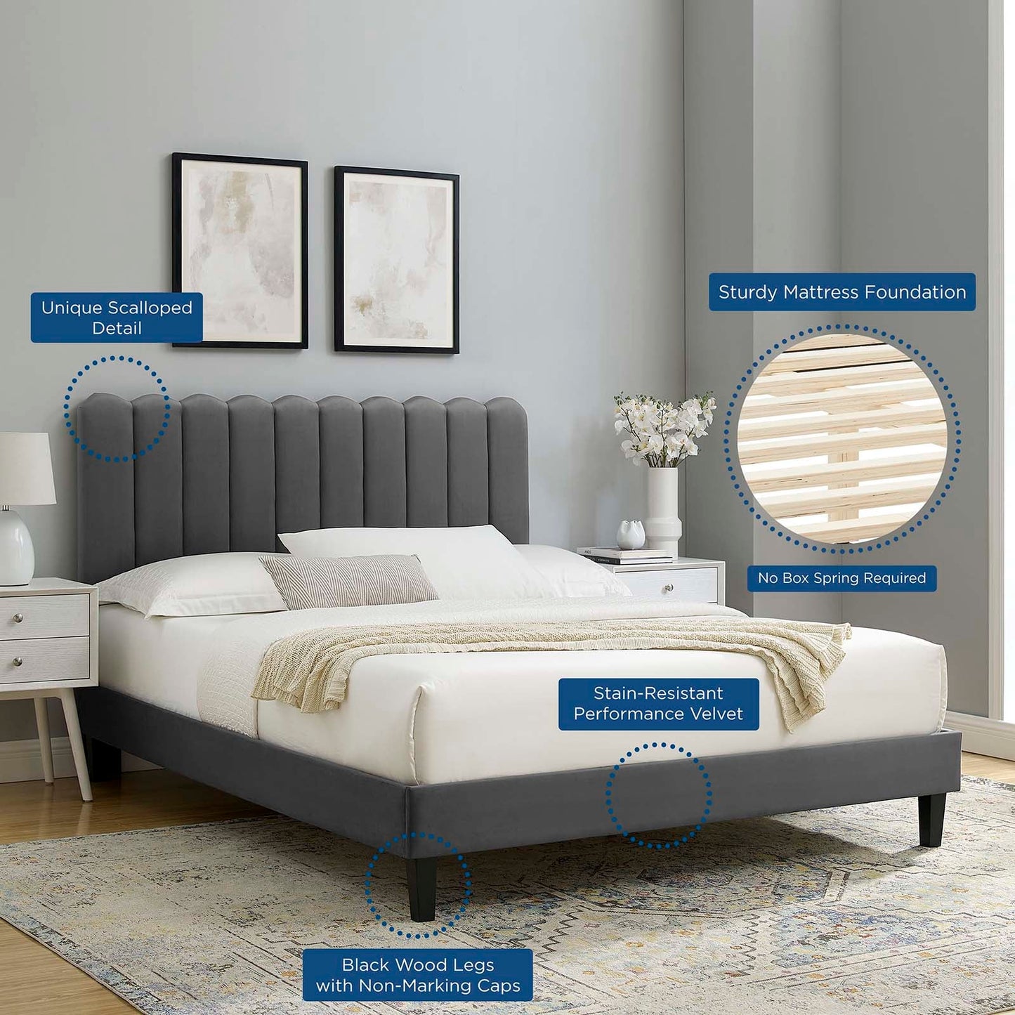 Reagan Twin Performance Velvet Platform Bed By Modway - MOD-6887 | Beds | Modishstore - 9