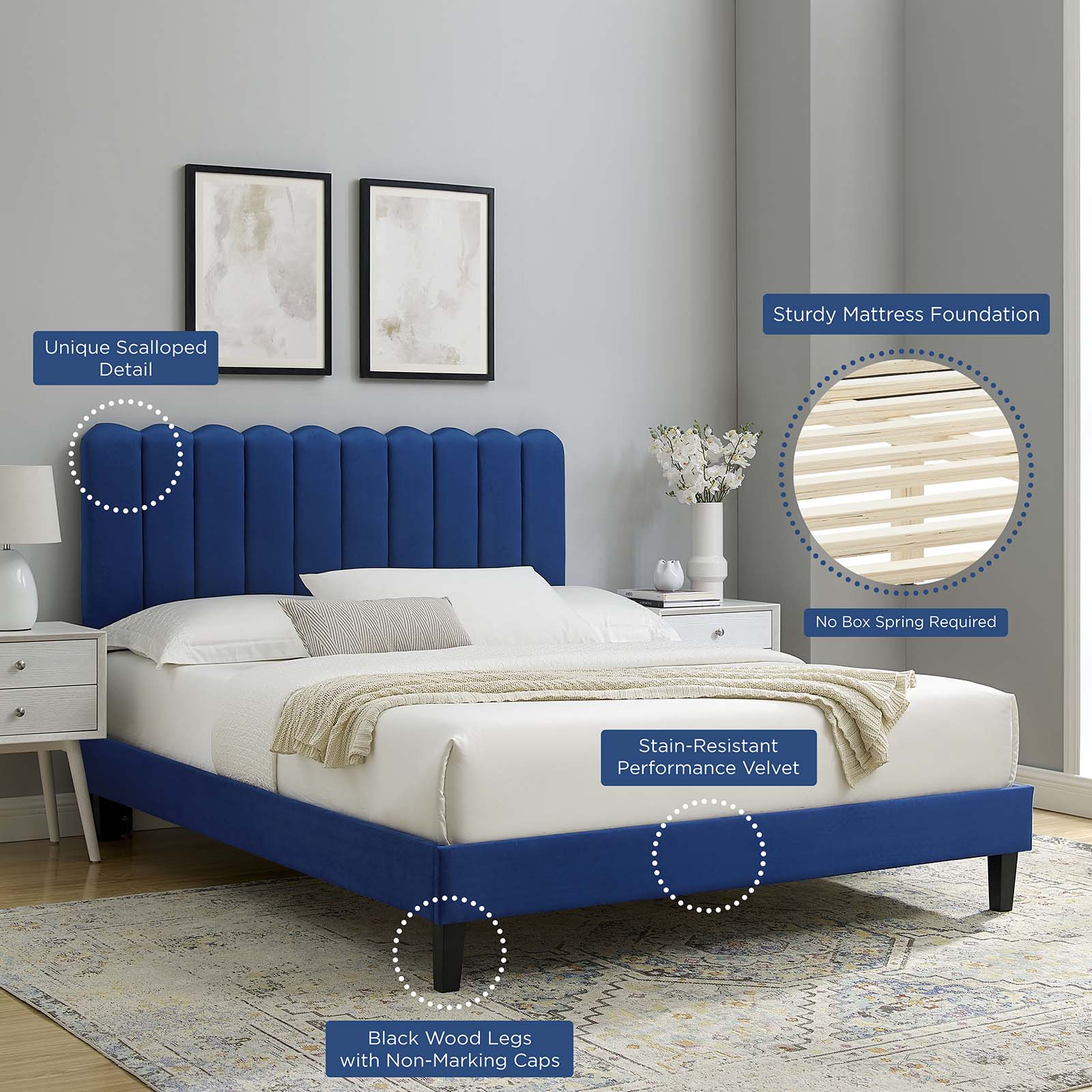 Reagan Twin Performance Velvet Platform Bed By Modway - MOD-6887 | Beds | Modishstore - 73