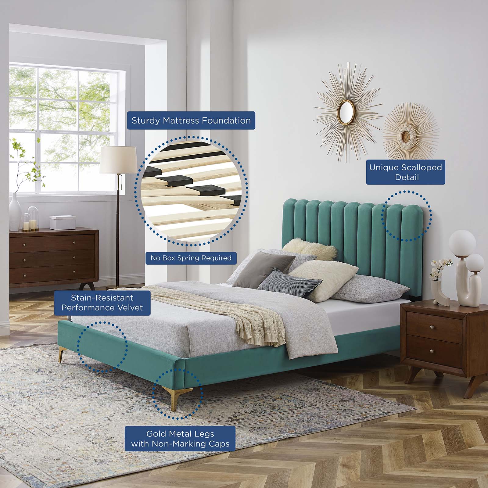Reagan Full Performance Velvet Platform Bed By Modway - MOD-6891 | Beds | Modishstore - 105