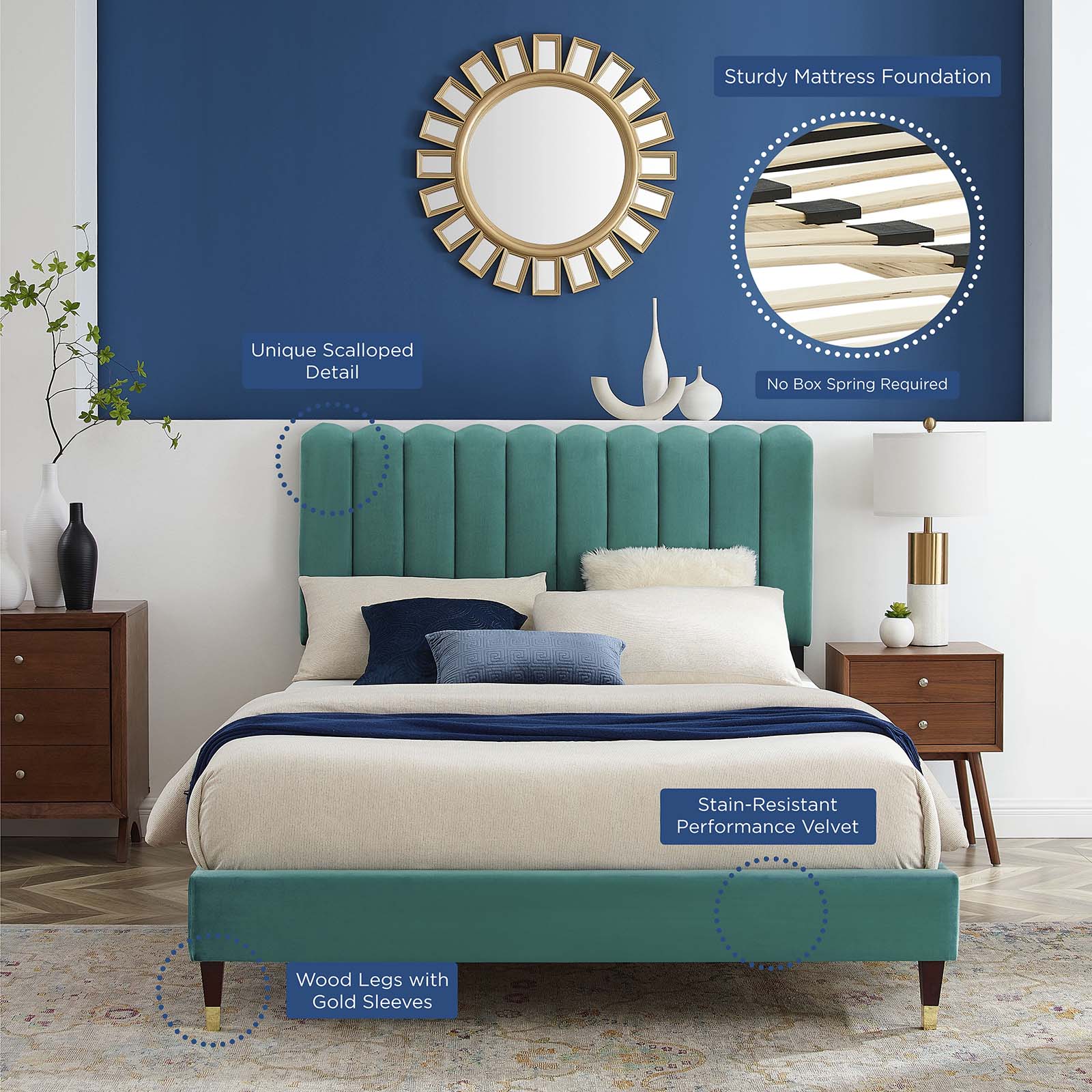 Reagan Full Performance Velvet Platform Bed By Modway - MOD-6892 | Beds | Modishstore - 105