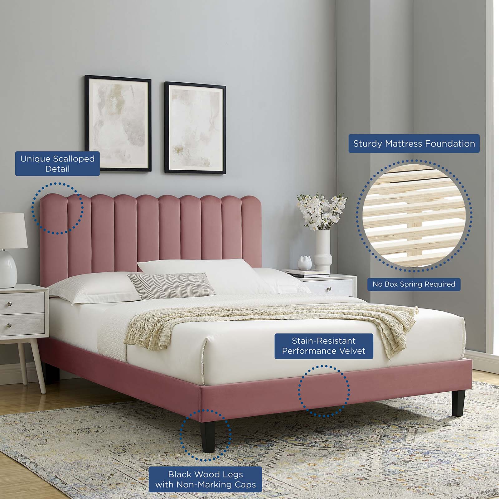Reagan Full Performance Velvet Platform Bed By Modway - MOD-6893 | Beds | Modishstore - 25