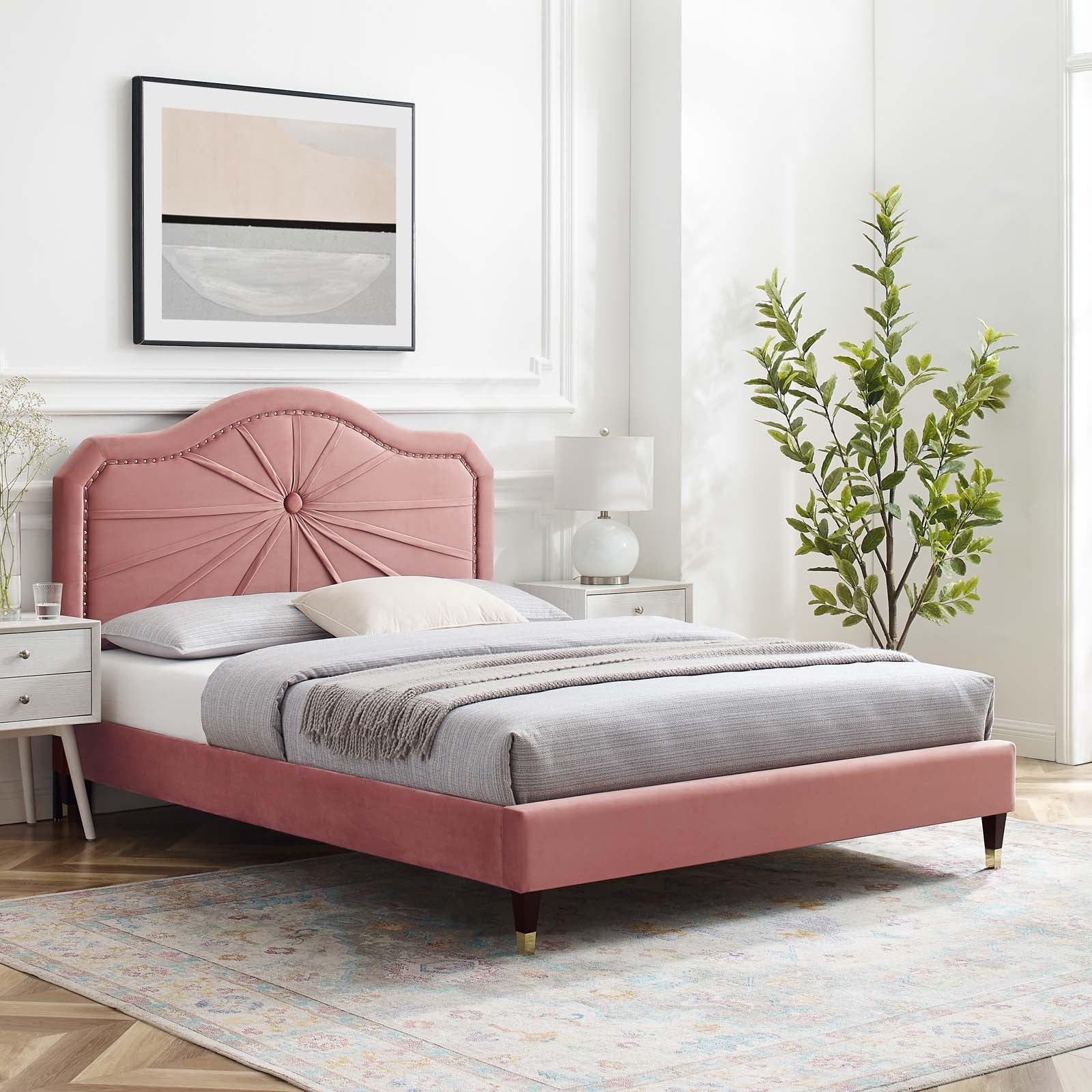 Modway Portia Performance Velvet King Platform Bed | Beds | Modishstore-58