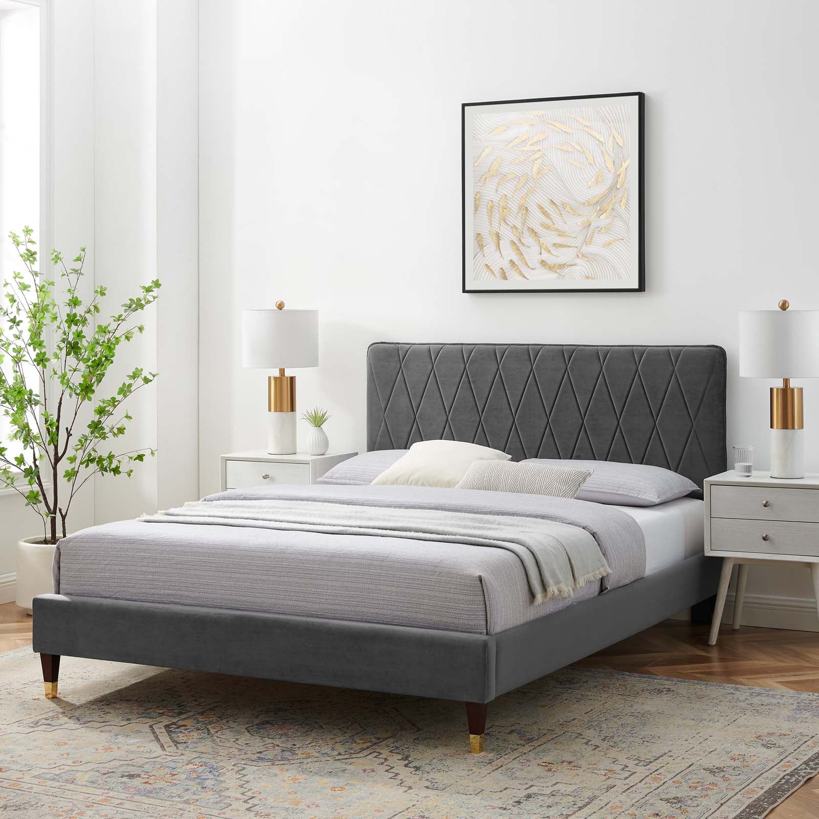 Modway Phillipa Performance Velvet Full Platform Bed | Beds | Modishstore