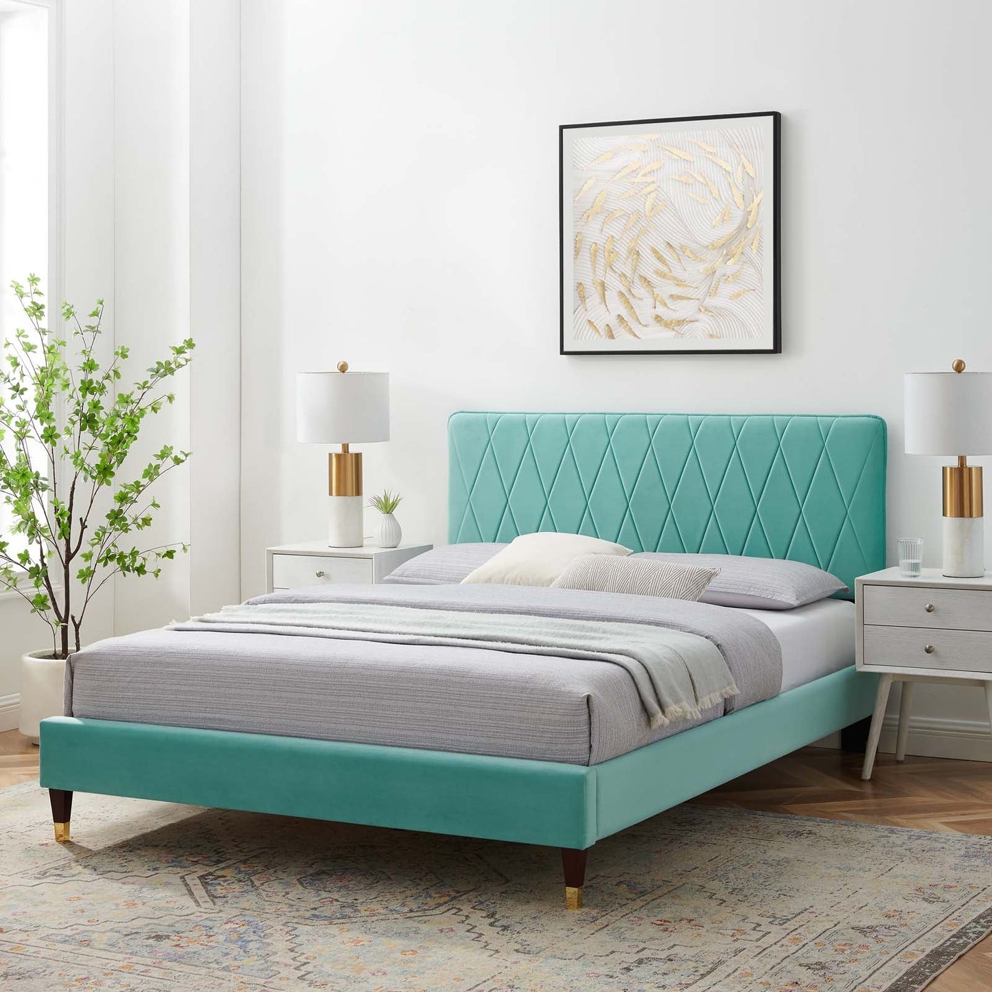 Modway Phillipa Performance Velvet King Platform Bed | Beds | Modishstore-24