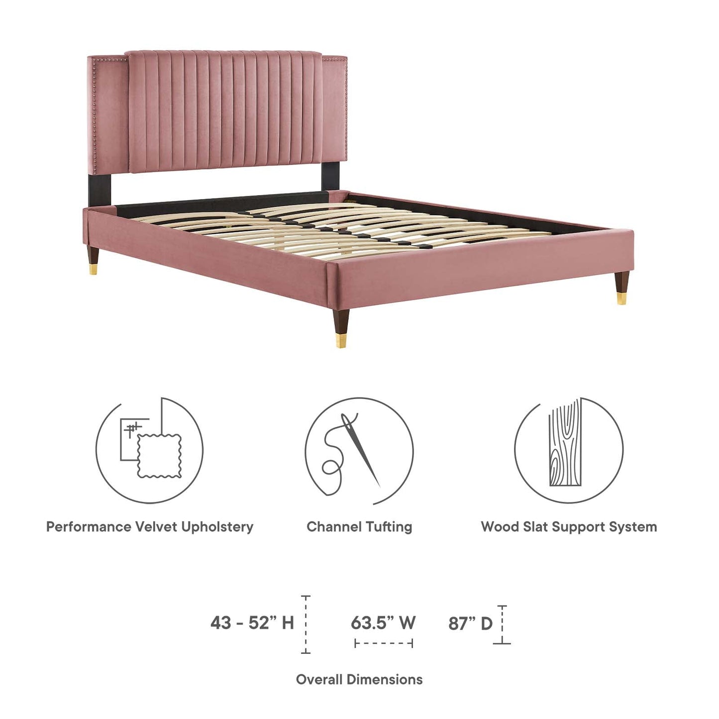 Zahra Channel Tufted Performance Velvet Queen Platform Bed By Modway - MOD-6970 | Beds | Modishstore - 14