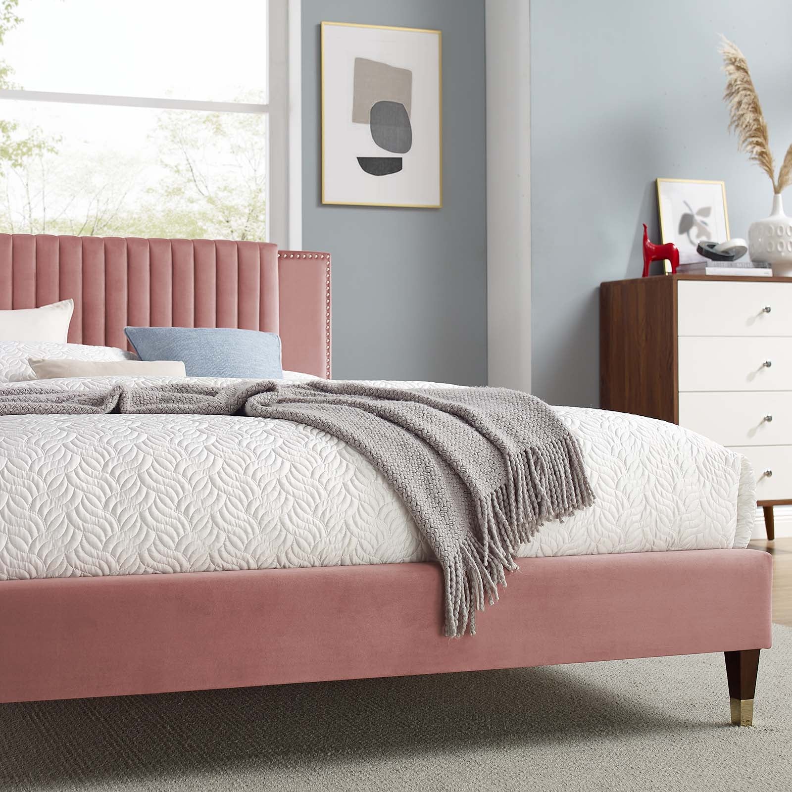 Zahra Channel Tufted Performance Velvet Queen Platform Bed By Modway - MOD-6970 | Beds | Modishstore - 15