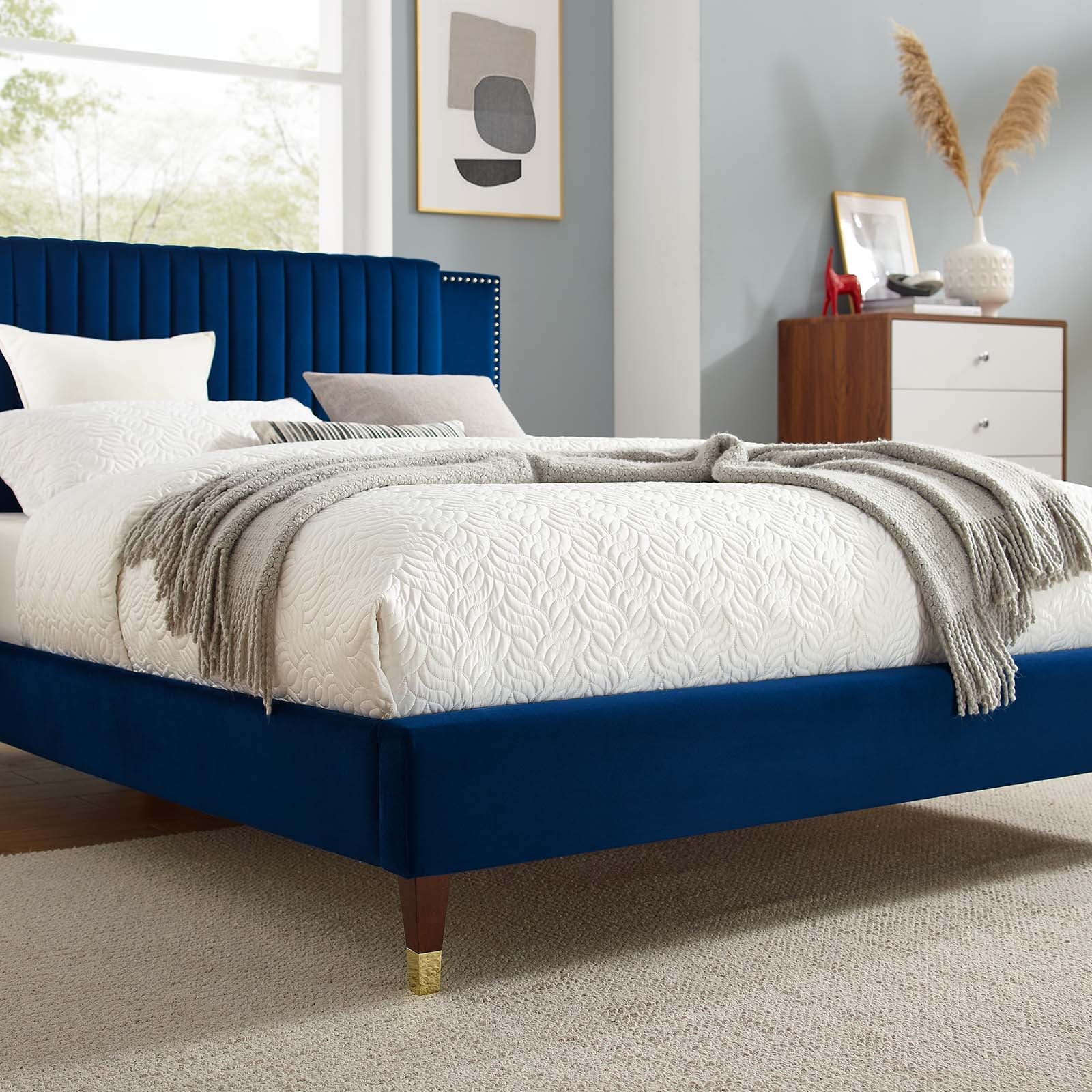 Zahra Channel Tufted Performance Velvet Queen Platform Bed By Modway - MOD-6970 | Beds | Modishstore - 23