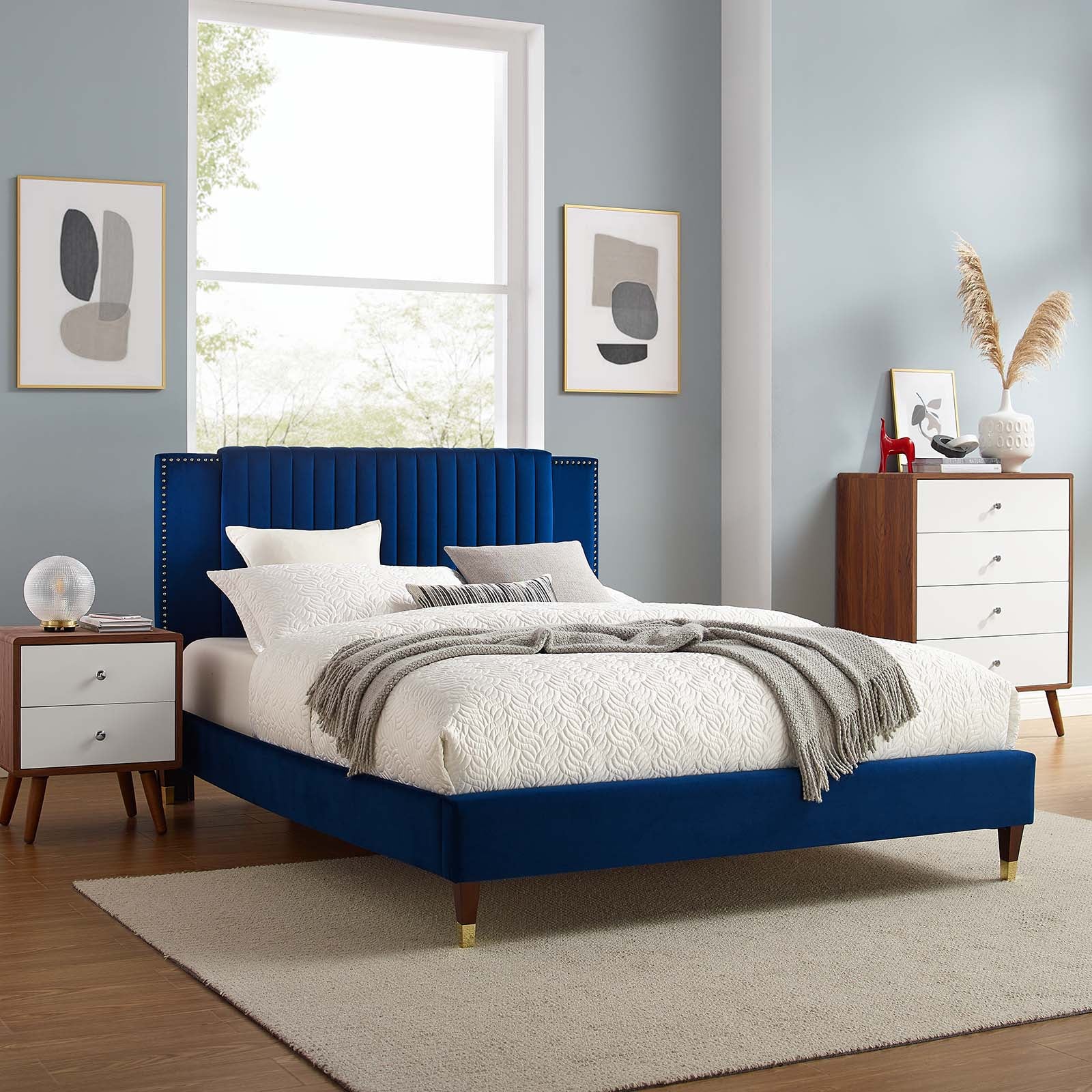 Zahra Channel Tufted Performance Velvet Queen Platform Bed By Modway - MOD-6970 | Beds | Modishstore - 24