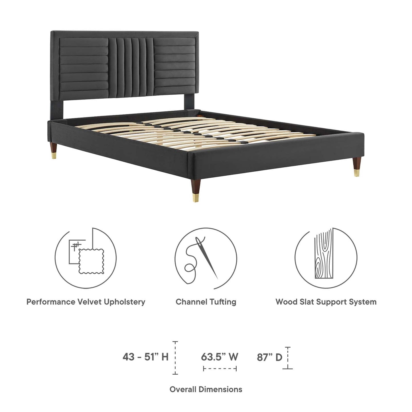 Sofia Channel Tufted Performance Velvet Queen Platform Bed By Modway - MOD-6971 | Beds | Modishstore - 7