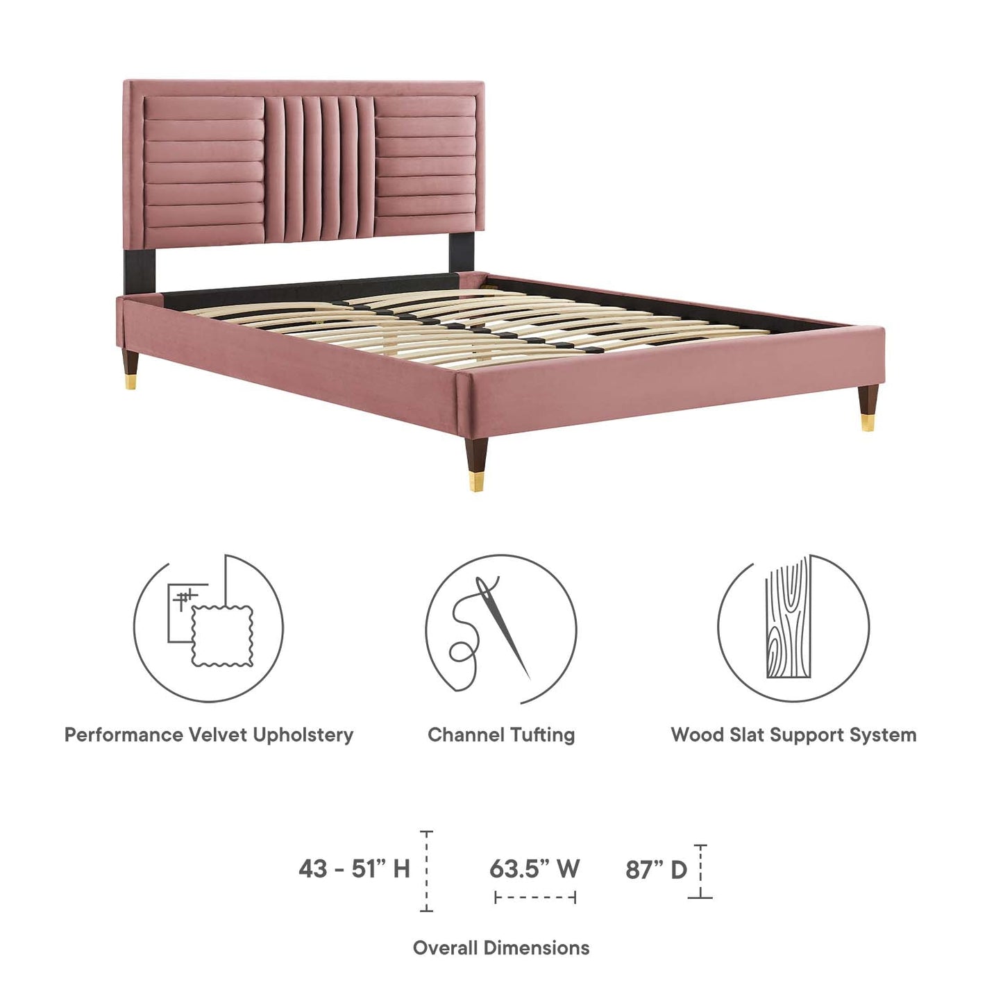 Sofia Channel Tufted Performance Velvet Queen Platform Bed By Modway - MOD-6971 | Beds | Modishstore - 14