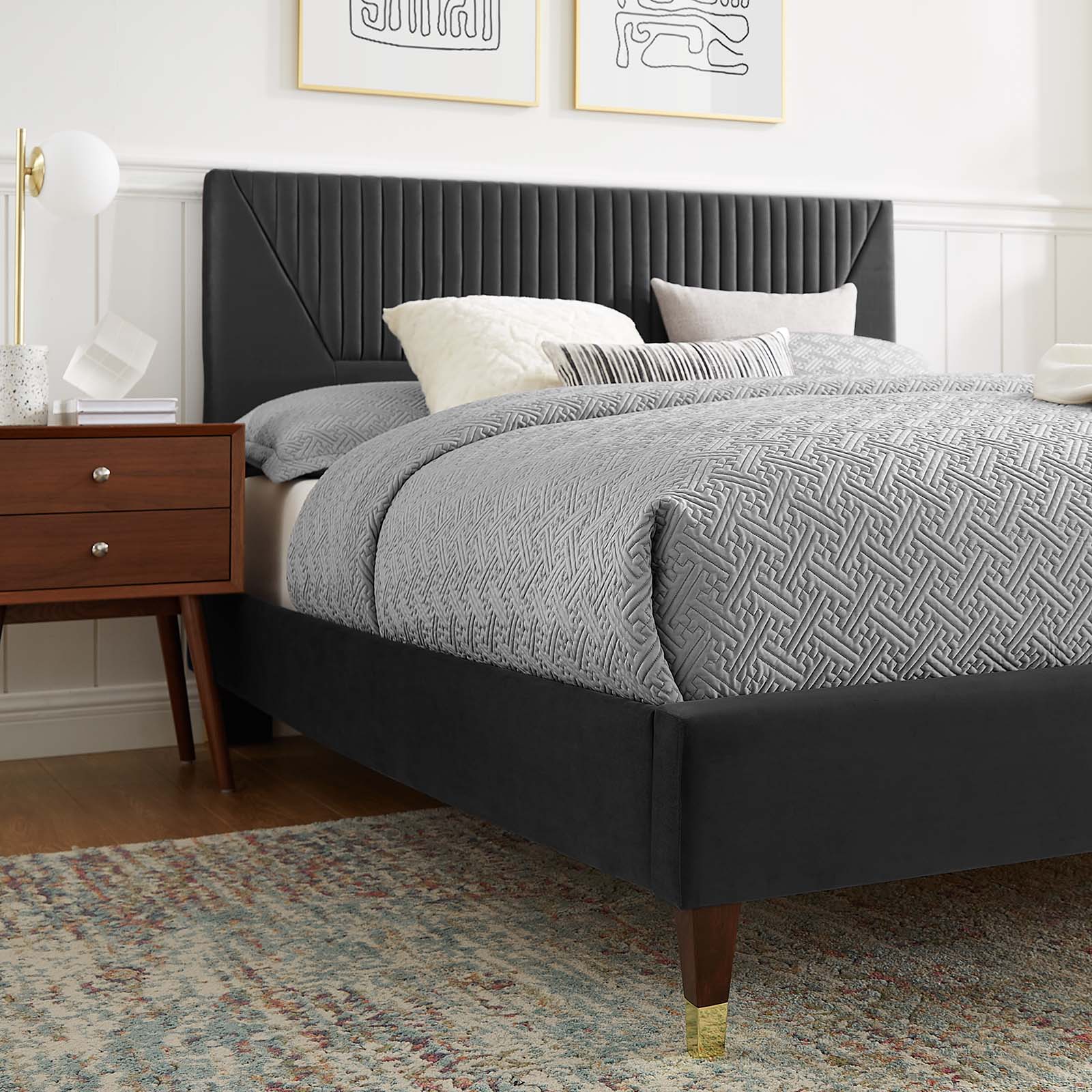 Yasmine Channel Tufted Performance Velvet Queen Platform Bed By Modway - MOD-6972 | Beds | Modishstore - 8