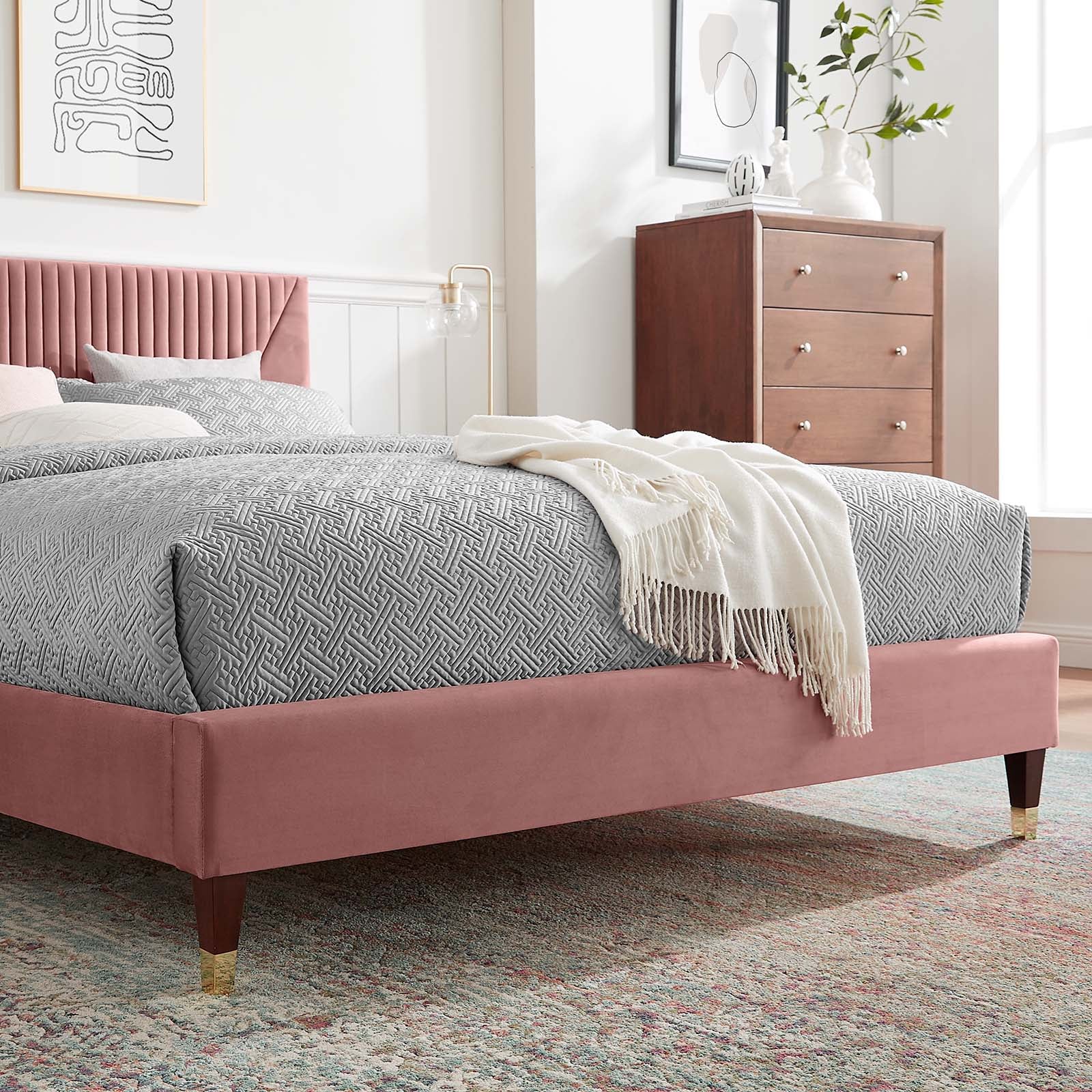 Yasmine Channel Tufted Performance Velvet Queen Platform Bed By Modway - MOD-6972 | Beds | Modishstore - 15