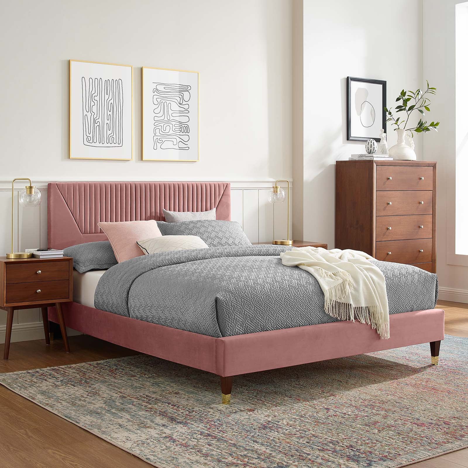 Yasmine Channel Tufted Performance Velvet Queen Platform Bed By Modway - MOD-6972 | Beds | Modishstore - 16