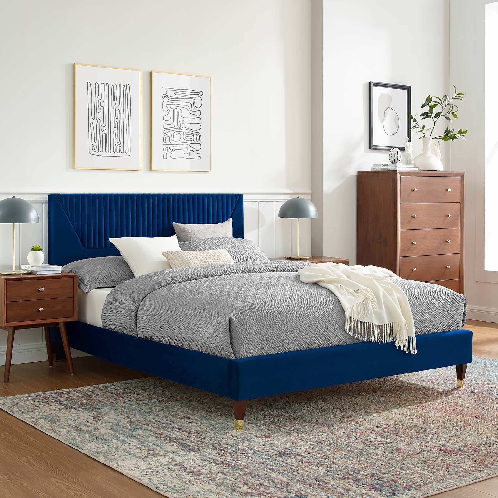 Yasmine Channel Tufted Performance Velvet Queen Platform Bed By Modway - MOD-6972 | Beds | Modishstore - 24