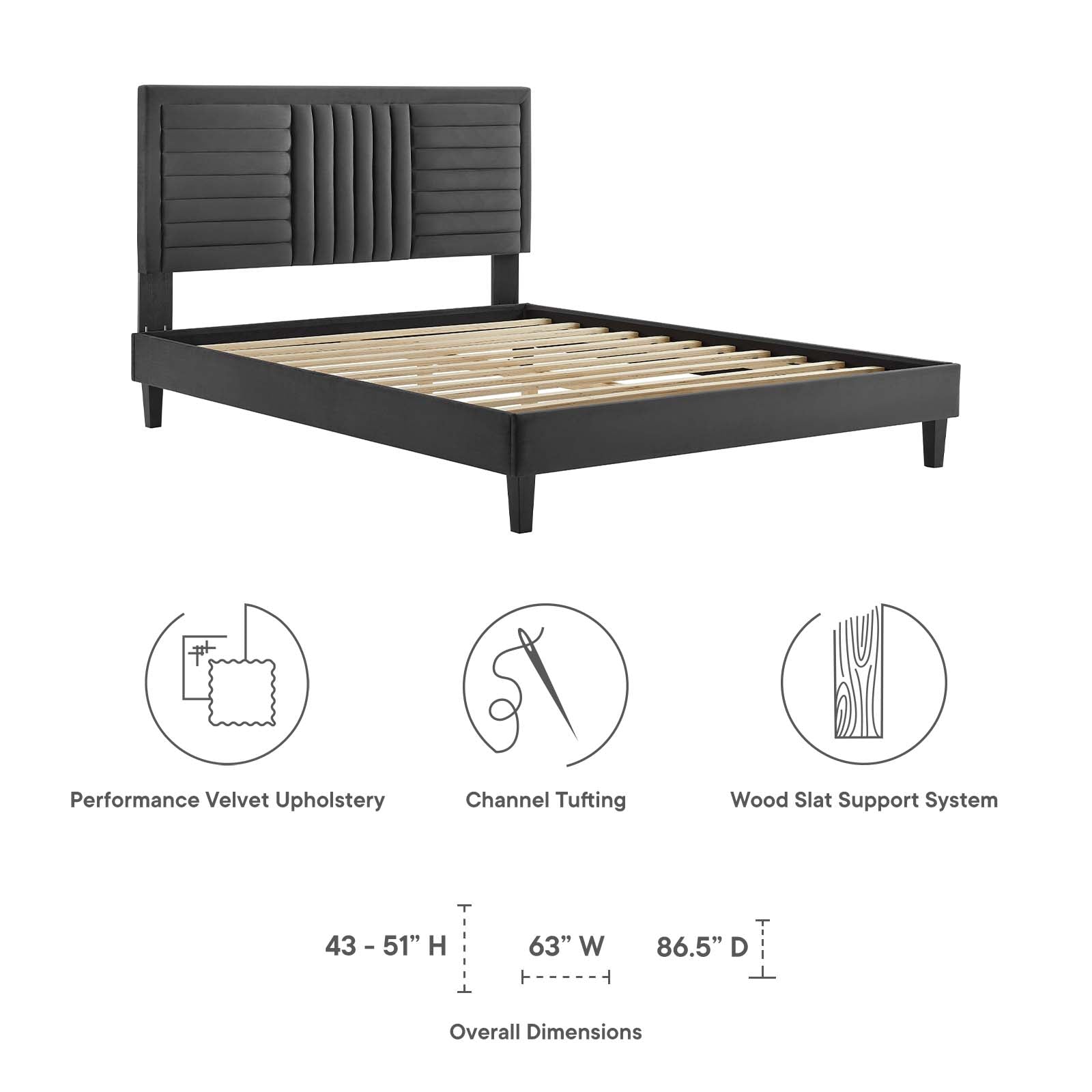 Sofia Channel Tufted Performance Velvet Queen Platform Bed By Modway - MOD-6975 | Beds | Modishstore - 6