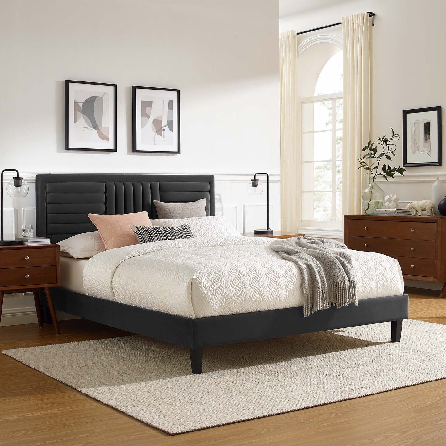 Sofia Channel Tufted Performance Velvet Queen Platform Bed By Modway - MOD-6975 | Beds | Modishstore