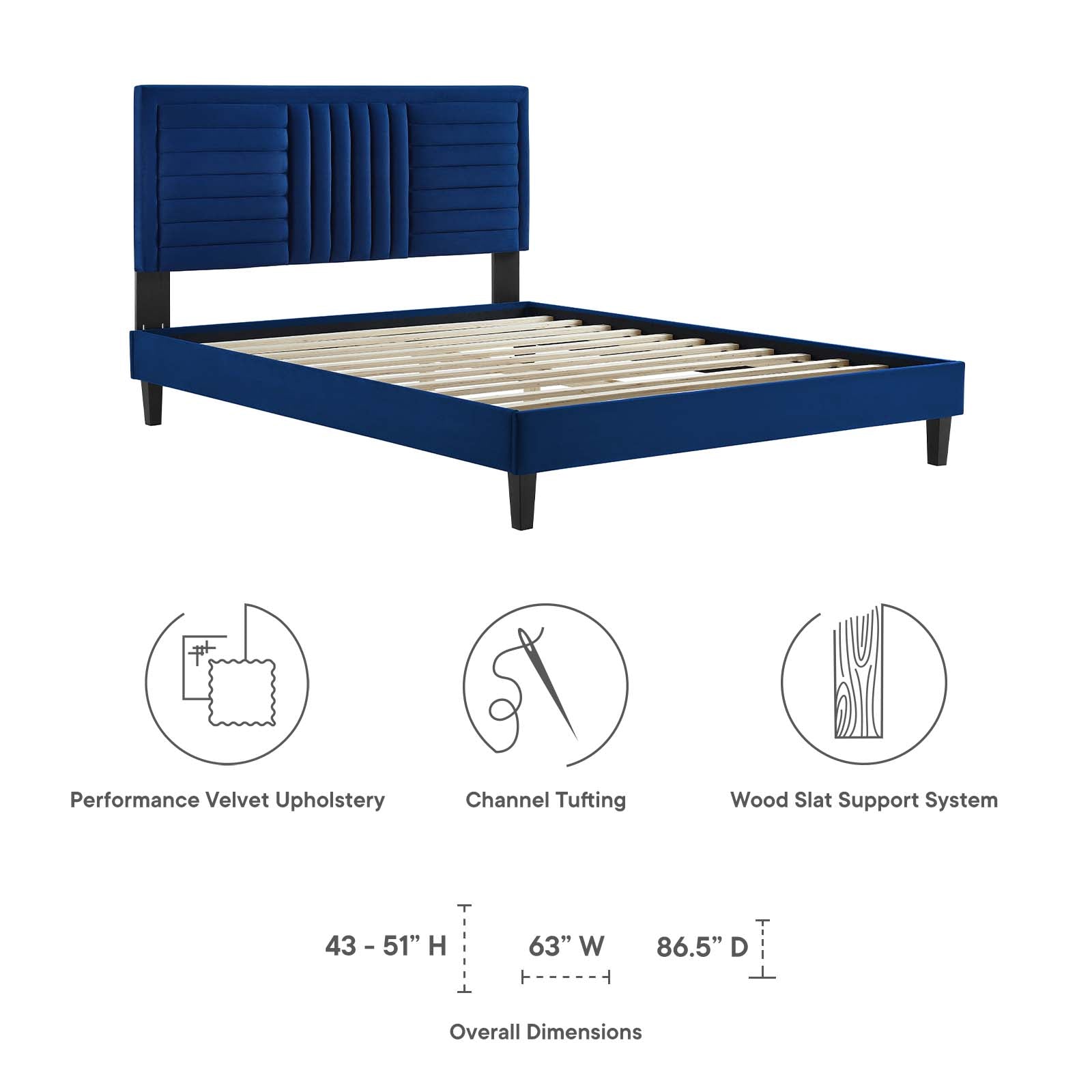 Sofia Channel Tufted Performance Velvet Queen Platform Bed By Modway - MOD-6975 | Beds | Modishstore - 21