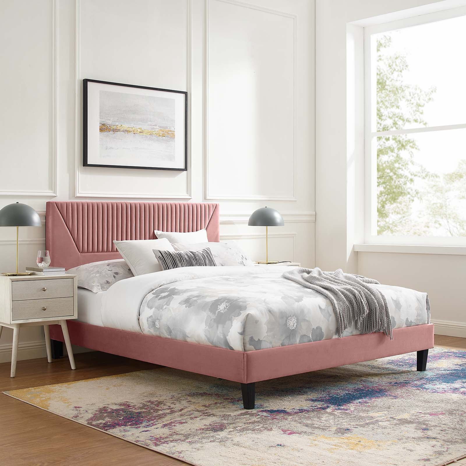 Yasmine Channel Tufted Performance Velvet Queen Platform Bed By Modway - MOD-6976 | Beds | Modishstore - 16