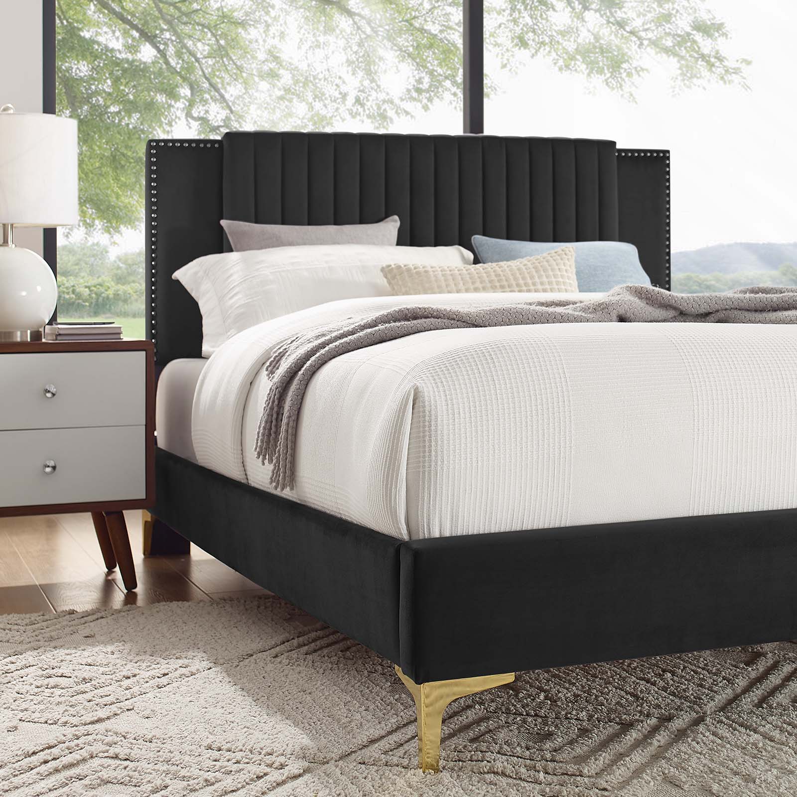 Zahra Channel Tufted Performance Velvet Queen Platform Bed By Modway - MOD-6978 | Beds | Modishstore - 8