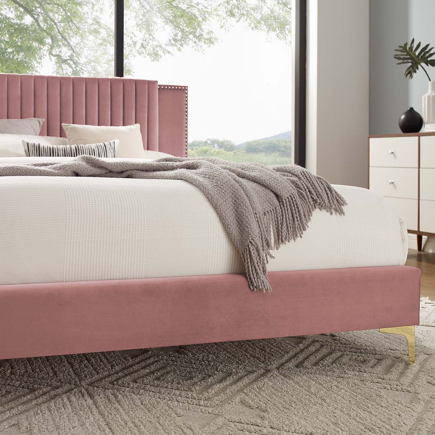 Zahra Channel Tufted Performance Velvet Queen Platform Bed By Modway - MOD-6978 | Beds | Modishstore - 15