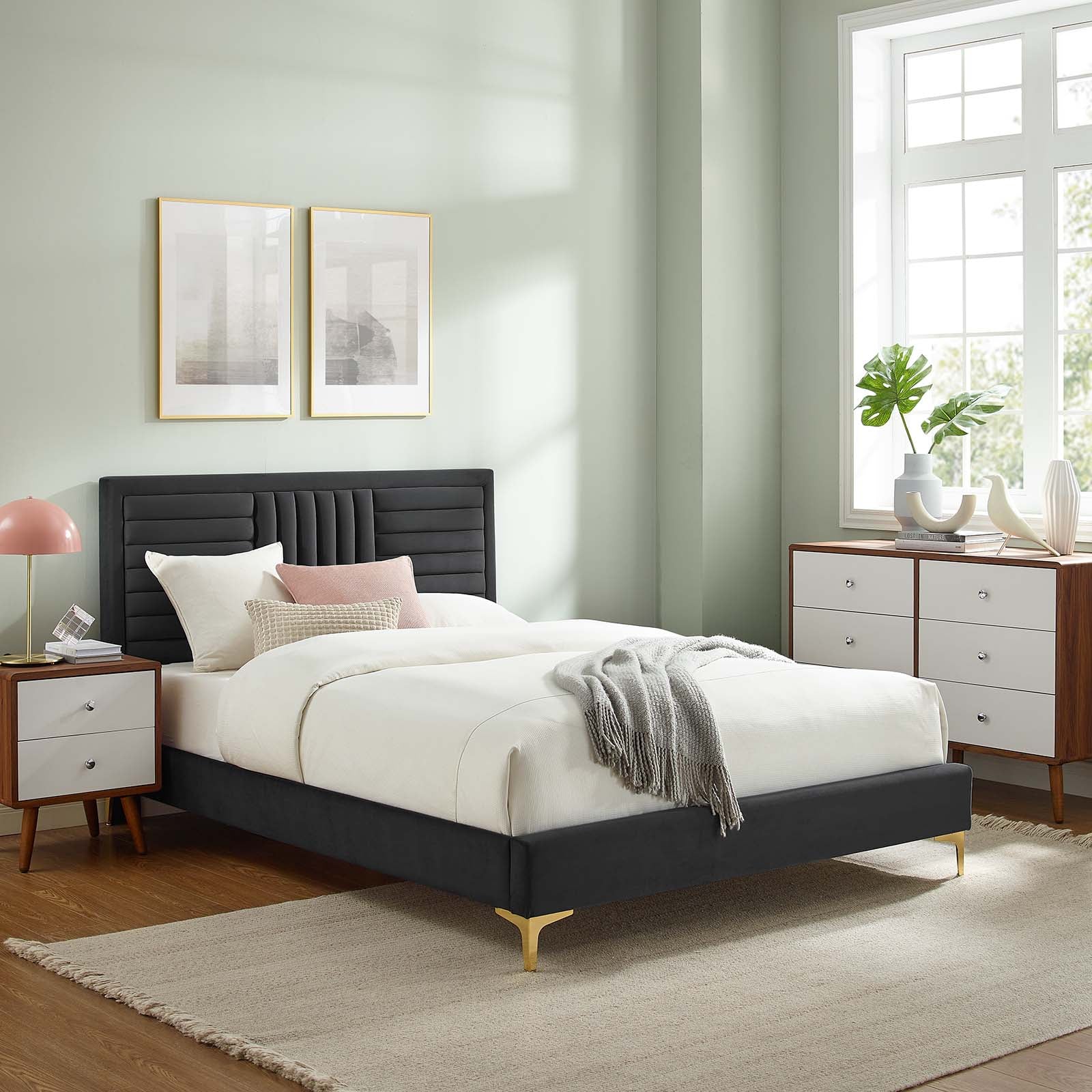 Sofia Channel Tufted Performance Velvet Queen Platform Bed By Modway - MOD-6979 | Beds | Modishstore