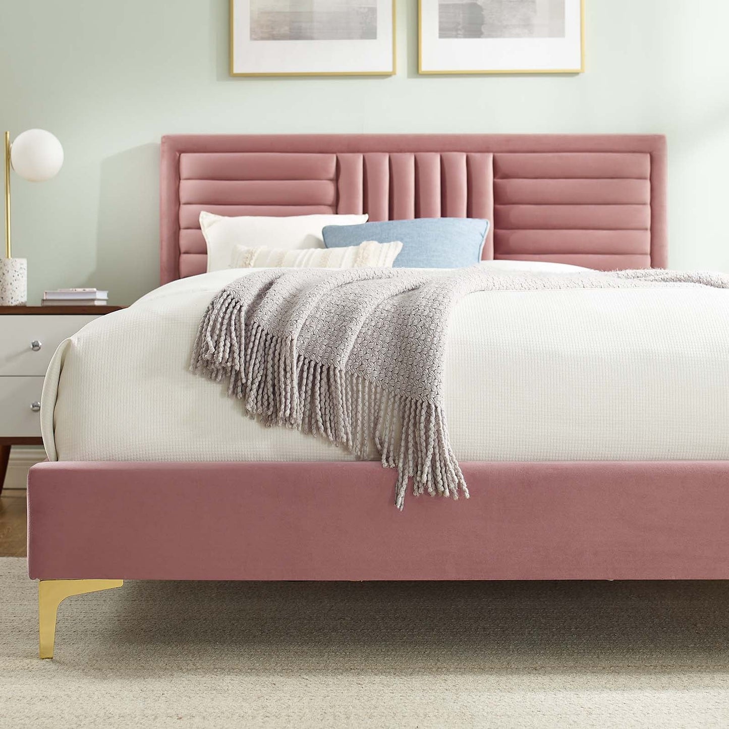 Sofia Channel Tufted Performance Velvet Queen Platform Bed By Modway - MOD-6979 | Beds | Modishstore - 15