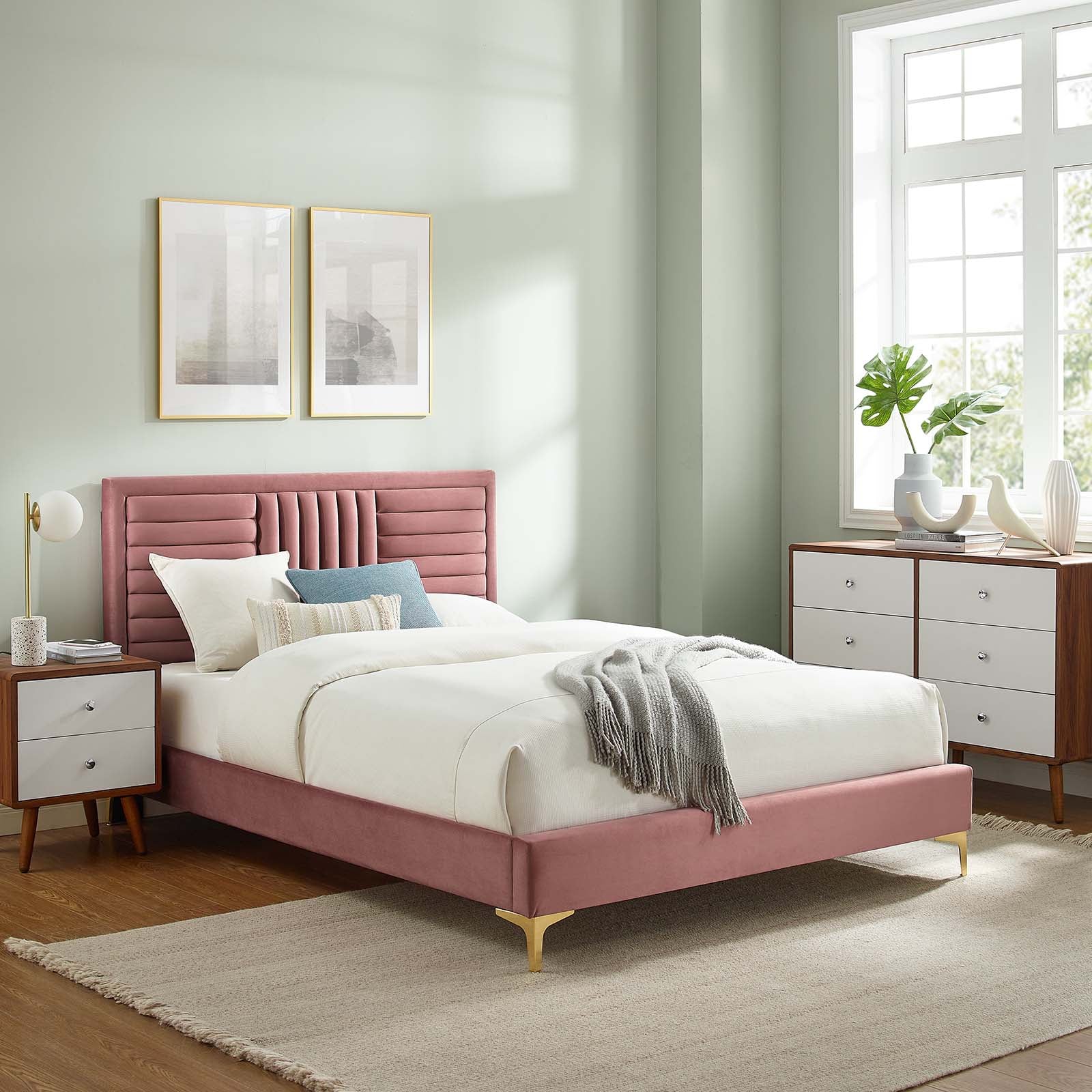 Sofia Channel Tufted Performance Velvet Queen Platform Bed By Modway - MOD-6979 | Beds | Modishstore - 16