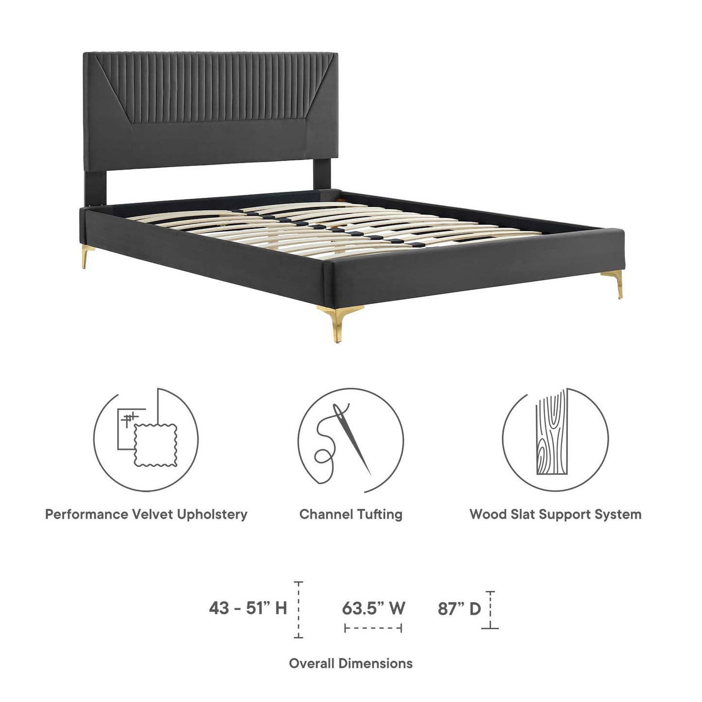 Yasmine Channel Tufted Performance Velvet Queen Platform Bed By Modway - MOD-6980 | Beds | Modishstore - 7