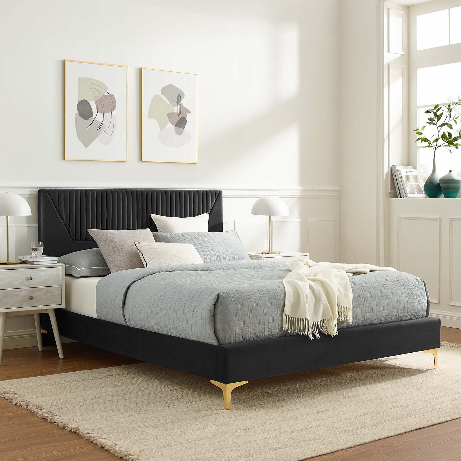 Yasmine Channel Tufted Performance Velvet Queen Platform Bed By Modway - MOD-6980 | Beds | Modishstore