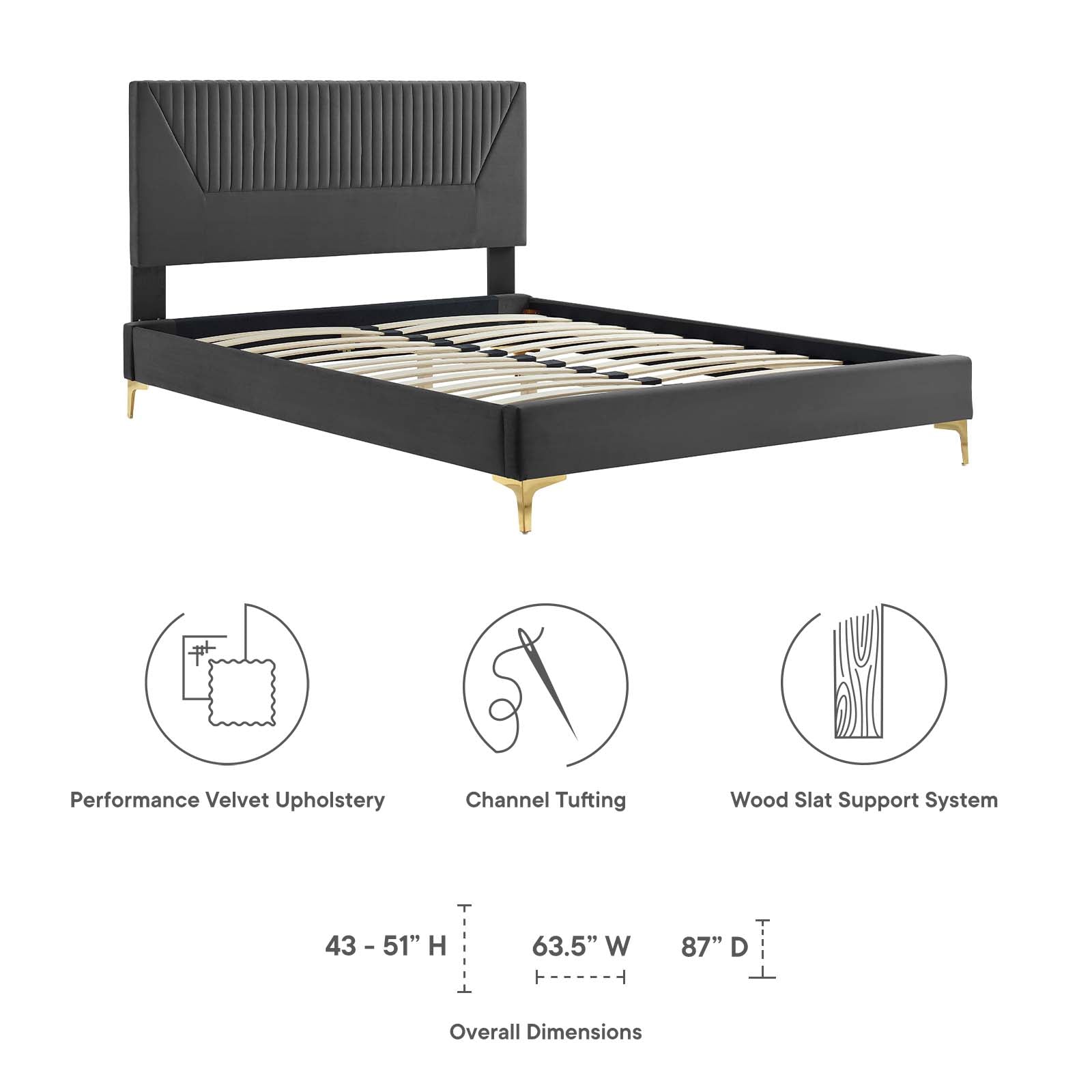 Yasmine Channel Tufted Performance Velvet Twin Platform Bed By Modway - MOD-6992 | Beds | Modishstore - 7