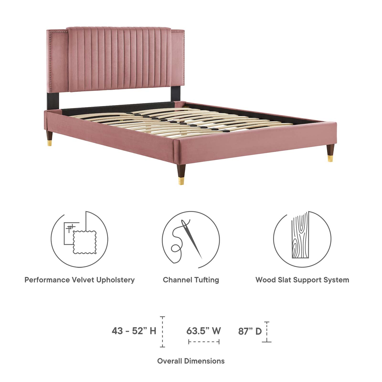 Zahra Channel Tufted Performance Velvet King Platform Bed By Modway - MOD-7006 | Beds | Modishstore - 14