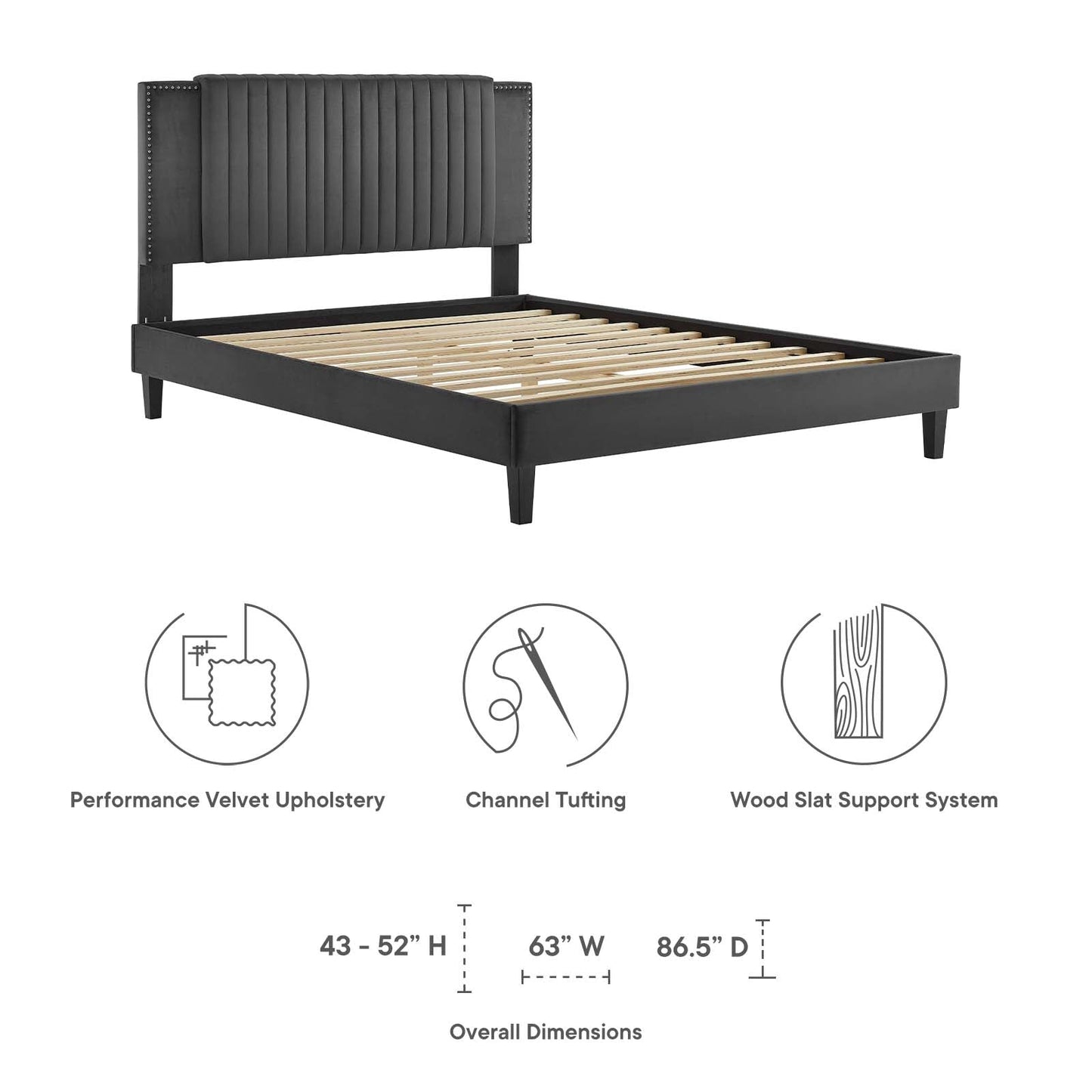 Zahra Channel Tufted Performance Velvet King Platform Bed By Modway - MOD-7010 | Beds | Modishstore - 7