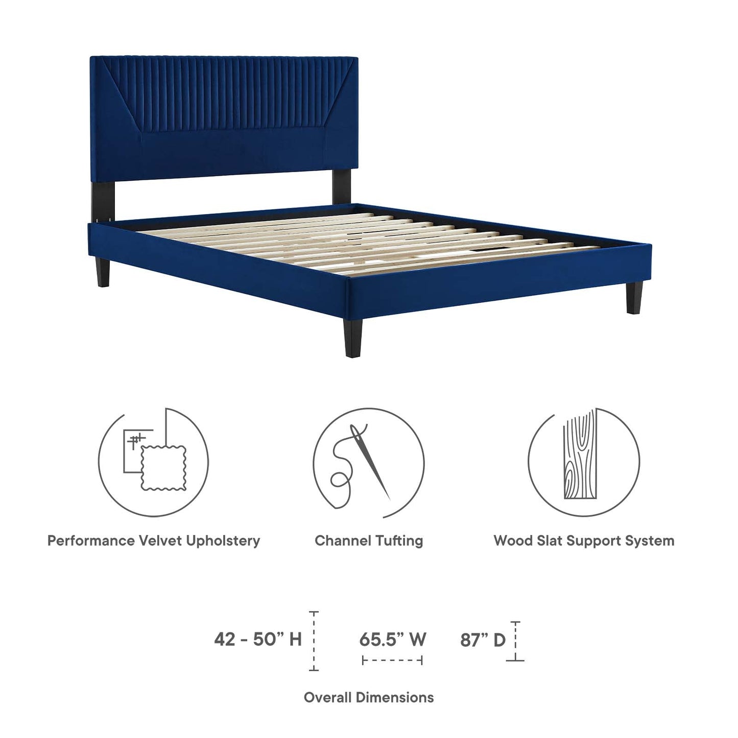 Yasmine Channel Tufted Performance Velvet King Platform Bed By Modway - MOD-7012 | Beds | Modishstore - 22