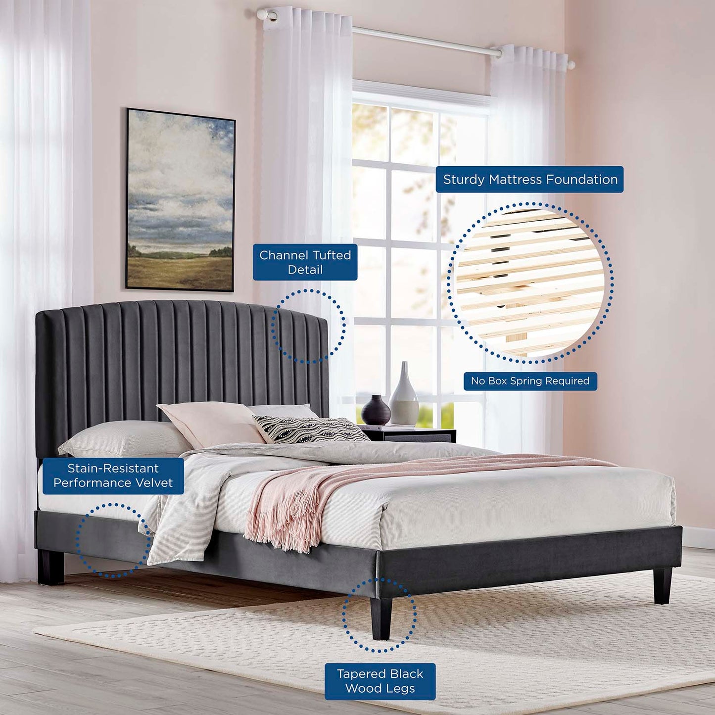 Alessi Performance Velvet King Platform Bed By Modway - MOD-7045-CHA | Beds |  Modishstore - 8