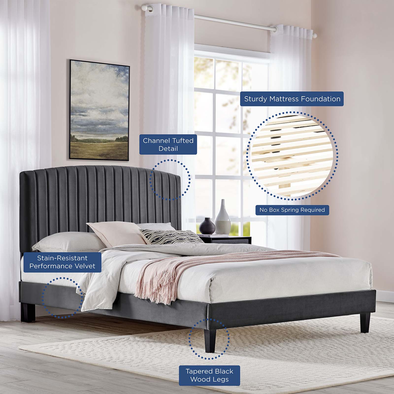 Alessi Performance Velvet King Platform Bed By Modway - MOD-7045-CHA | Beds |  Modishstore - 8