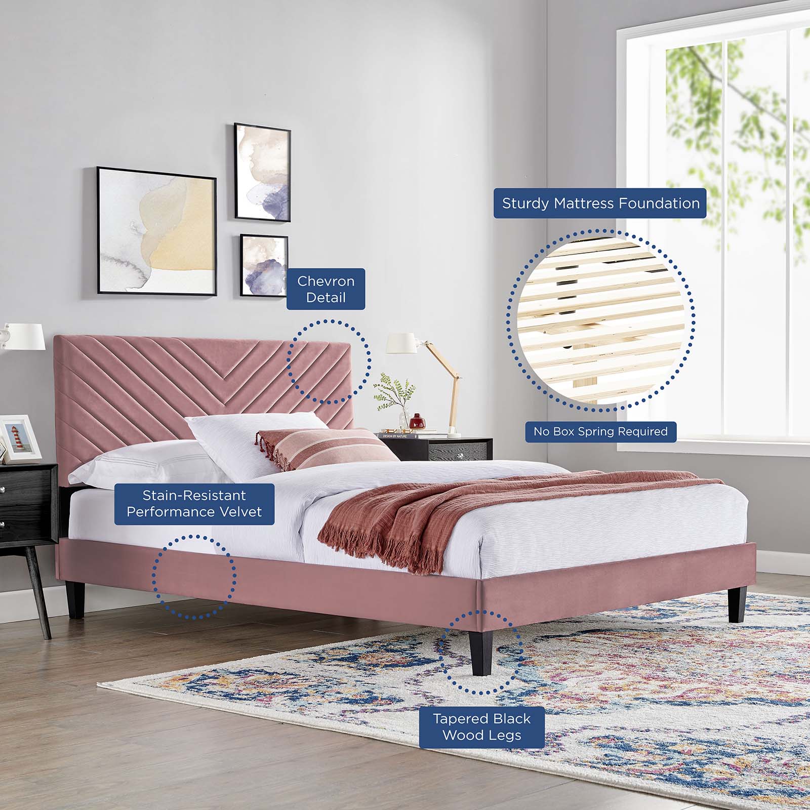 Roxanne Performance Velvet King Platform Bed By Modway - MOD-7046-CHA | Beds |  Modishstore - 16