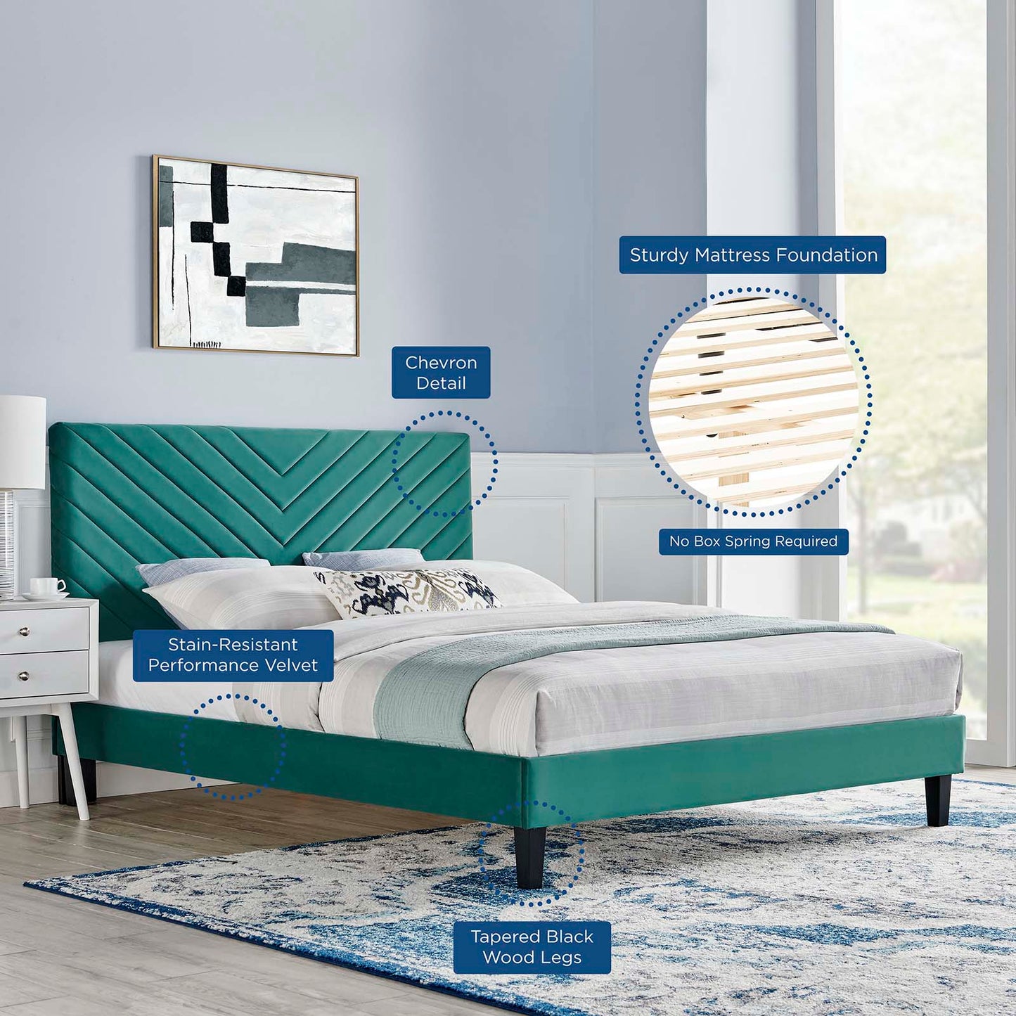 Roxanne Performance Velvet King Platform Bed By Modway - MOD-7046-CHA | Beds |  Modishstore - 33