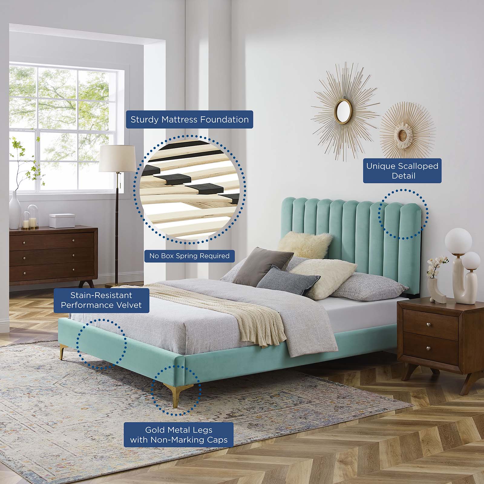 Reagan King Performance Velvet Platform Bed By Modway - MOD-7076 | Beds | Modishstore - 57