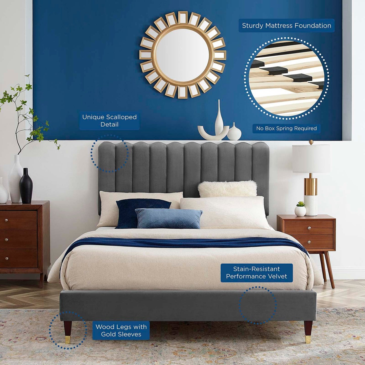 Reagan King Performance Velvet Platform Bed By Modway - MOD-7077 | Beds | Modishstore - 9