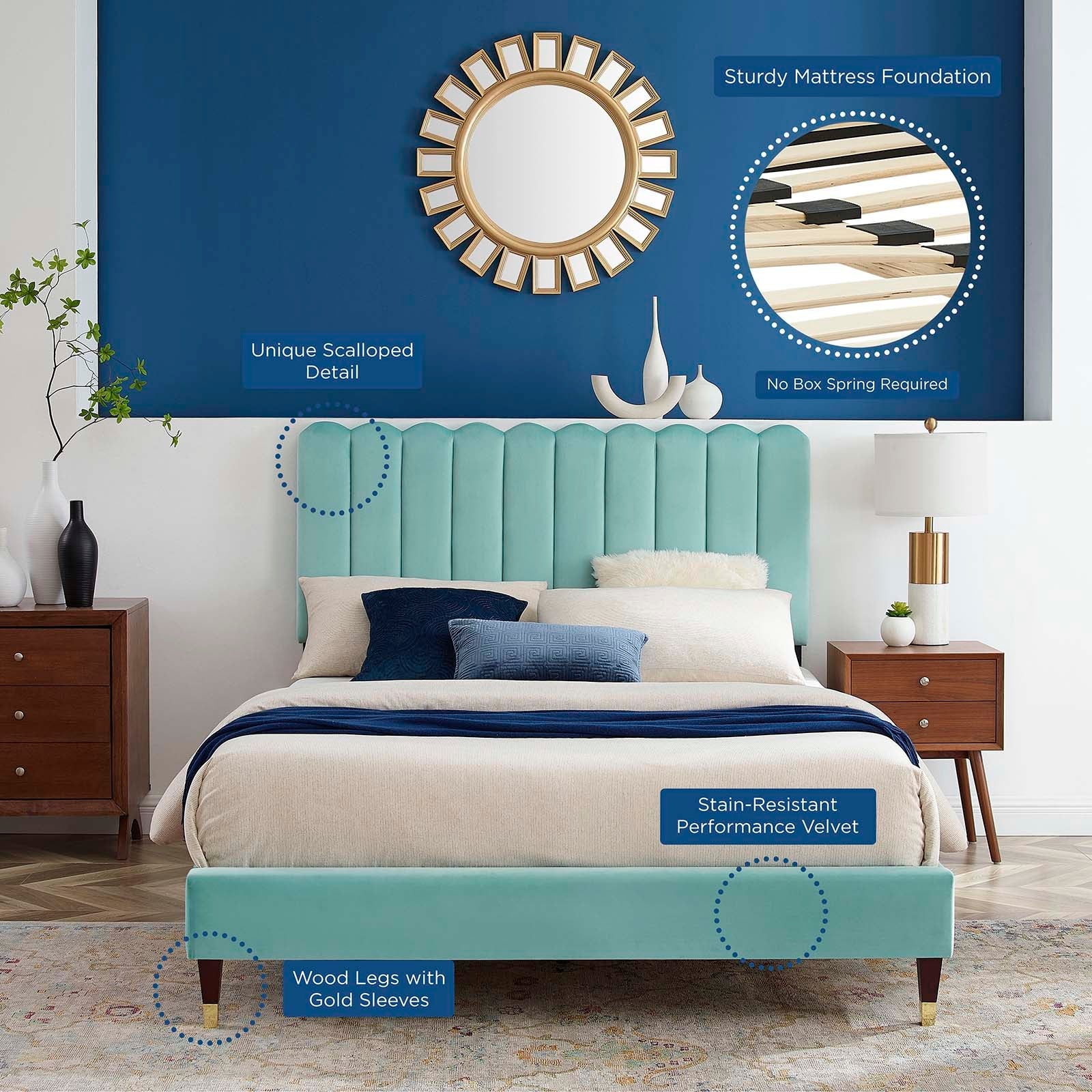 Reagan King Performance Velvet Platform Bed By Modway - MOD-7077 | Beds | Modishstore - 57