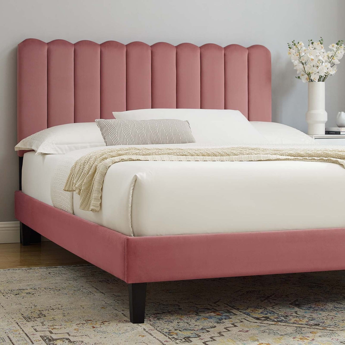 Reagan King Performance Velvet Platform Bed By Modway - MOD-7078 | Beds | Modishstore - 24